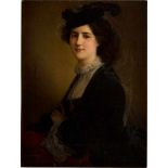 BERNHARD PLONCKHORST 1825 Braunschweig - 1907 Berlin Halbfigur einer Dame in schwarzem Barett Öl auf