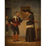 RUDI FRONIY Tätig um 1880 Humoristische Szene Öl auf Leinwand. 42 x 34 cm (R. 59,5 x 51 cm).