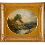 JOSEPH HORLOR 1809 - 1887 (Großbritannien) Wassermühle in romantischer Landschaft mit Burgruine Öl