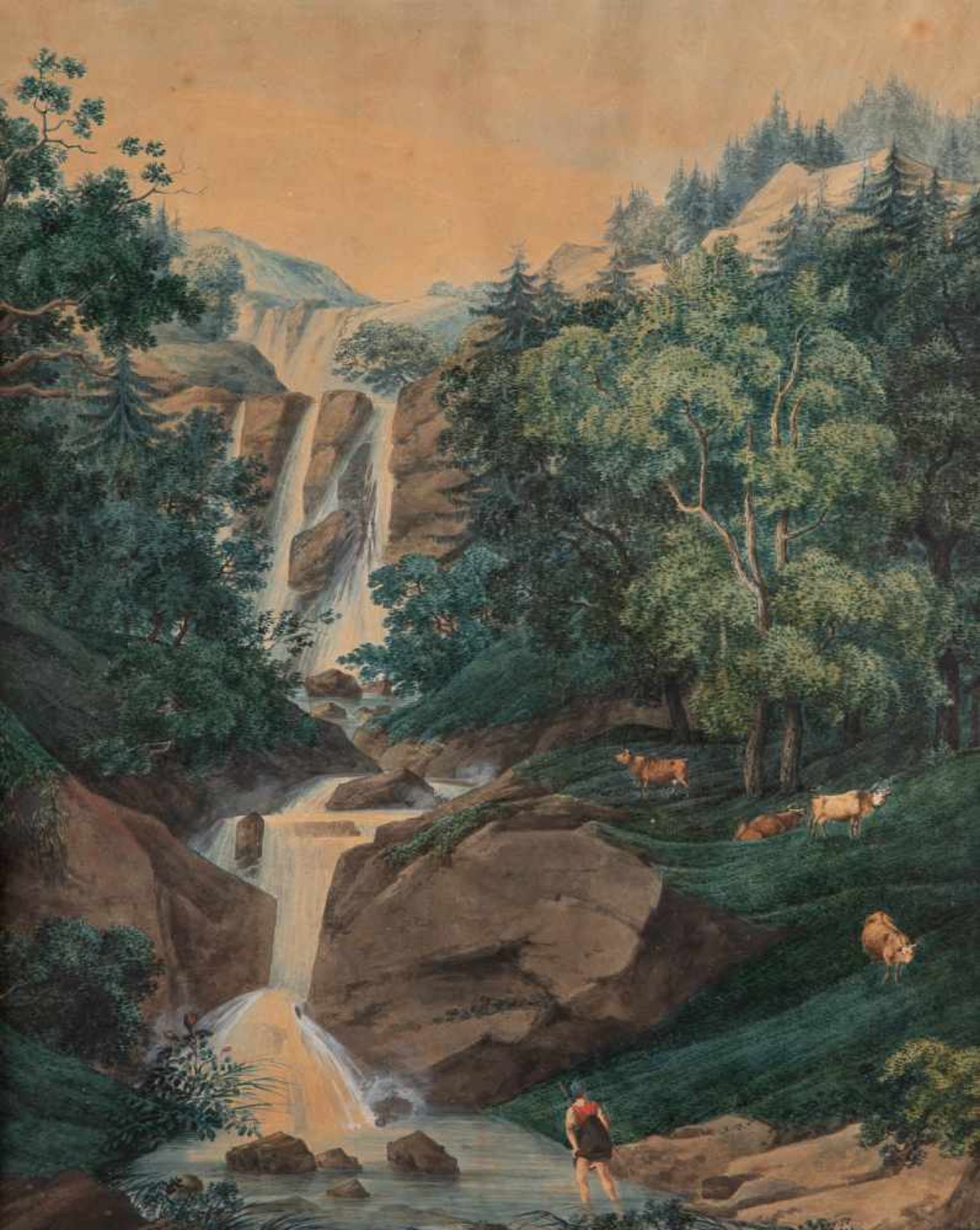 KARL LUDWIG HACKERT (KREIS) 1740 Prenzlau - 1796 Morges/Schweiz AM WASSERFALL Aquarell und Gouache