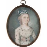 DEUTSCHER PORTRÄT-MINIATURIST Tätig um 1800 PORTRÄTMINIATUR MIT EMPIRE-DAME Gouache auf Elfenbein,