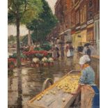 HEINRICH HERMANNS 1862 Düsseldorf - 1942 ebenda Blumenmarkt in Amsterdam Öl auf Leinwand. 62 x 54,