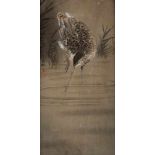 DARSTELLUNG EINES WASSERVOGELS Japan, wohl um 1900 Gedruckt, part. gemalt. Gesamte Maße: 34,9 cm x