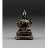 DARSTELLUNG EINES LAMAS Tibet, 18. Jh. Bronze, braun patiniert. H. 10 cm. Ber., alte