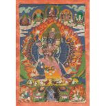 THANGKA MIT DARSTELLUNG VON CHECHOG-HERUKA Tibet, um 1900 Polychrome Bemalung auf Stoff. 65,5 cm x