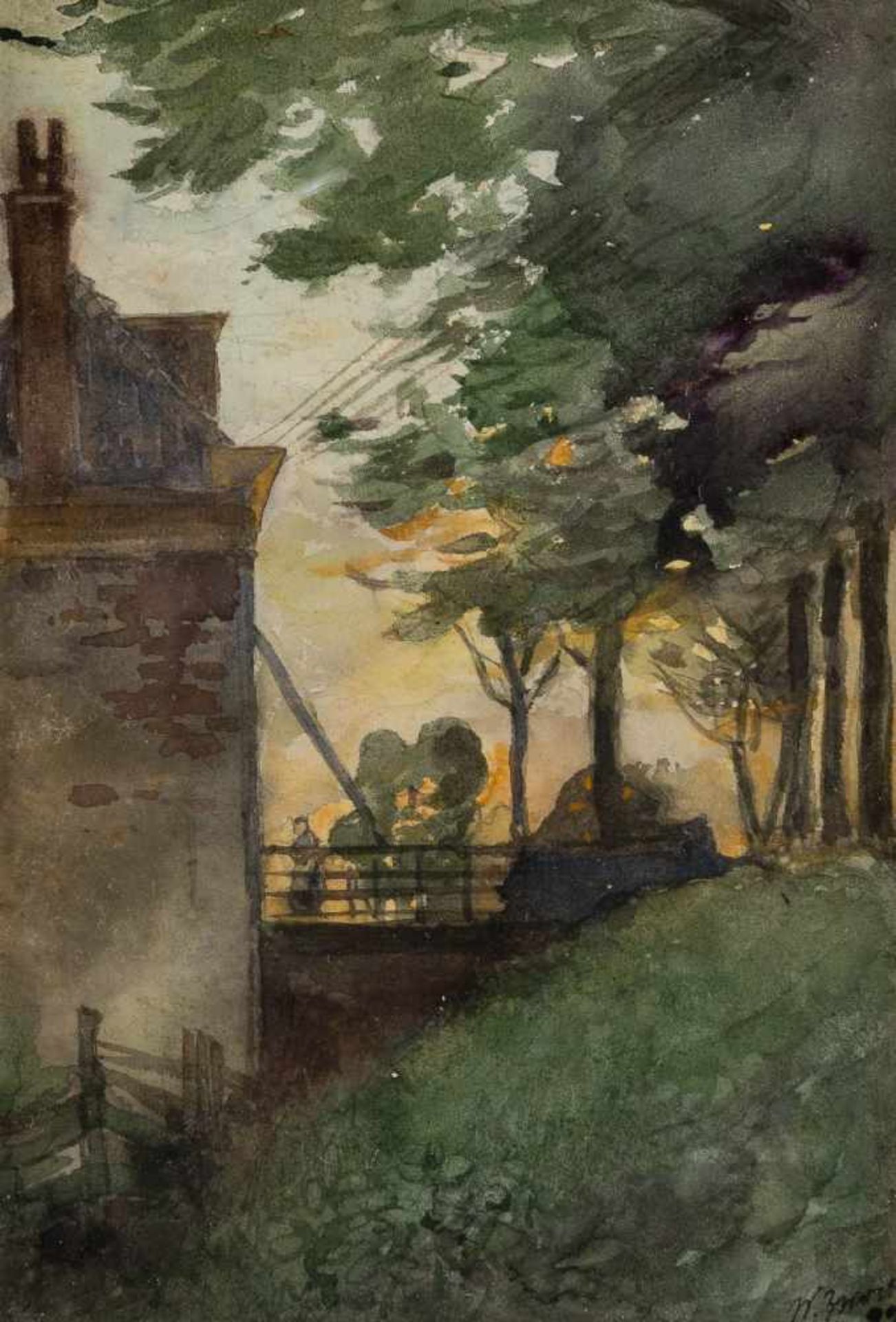 WILLEM ZWART 1867 Warffum - 1947 Amsterdam LANDSCHAFTSSTUDIE IM ABENDLICHT Aquarell auf Papier. SM