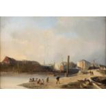 JULIUS HINTZ 1805 Hamburg - 1862 Paris Wäscherinnen am Fluss Öl auf Leinwand (doubl.). 46 x 67 cm (