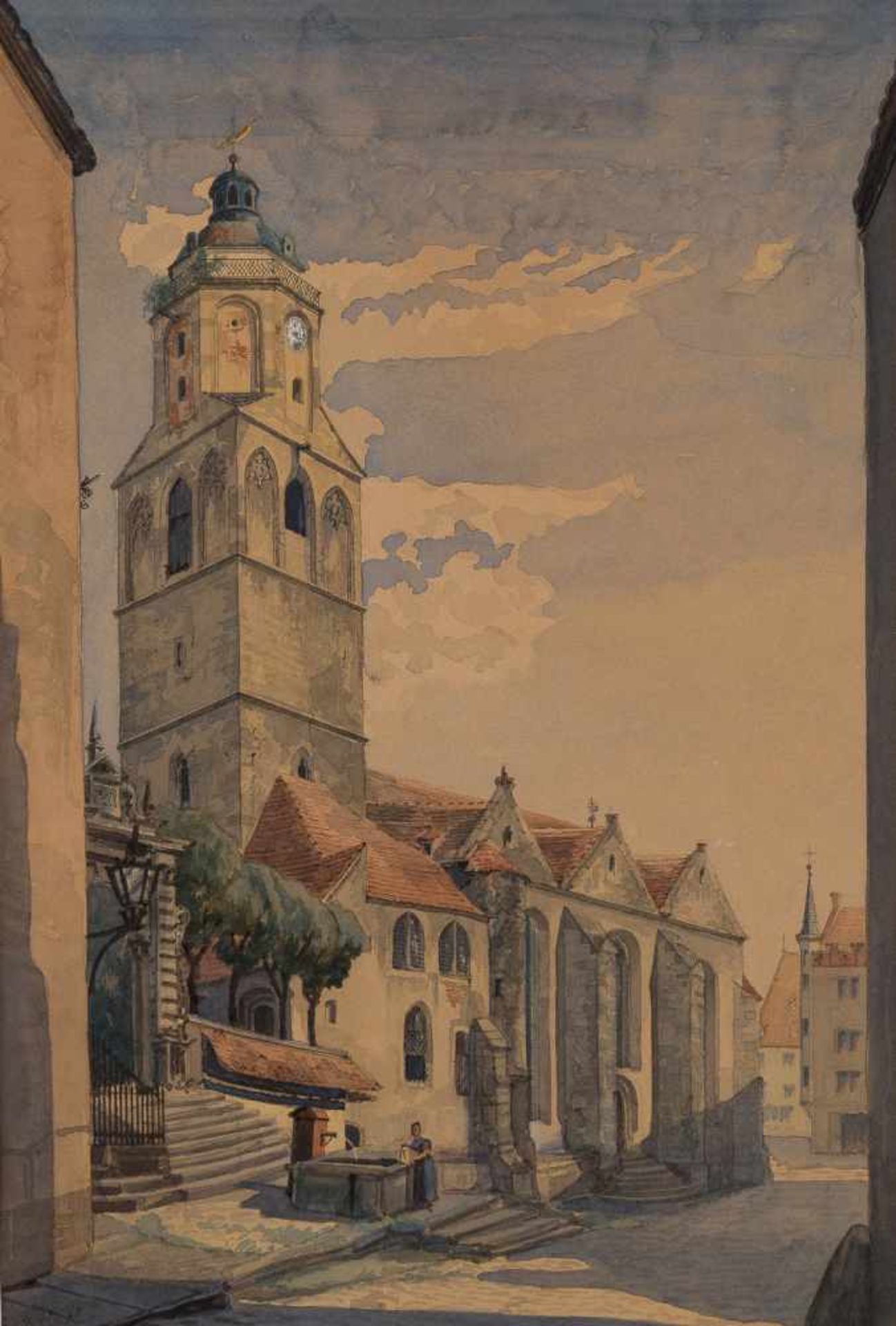 DEUTSCHER AQUARELLIST Tätig 1. Hälfte 19. Jh. ANSICHT DER STADTKIRCHE VON MEISSEN Aquarell auf