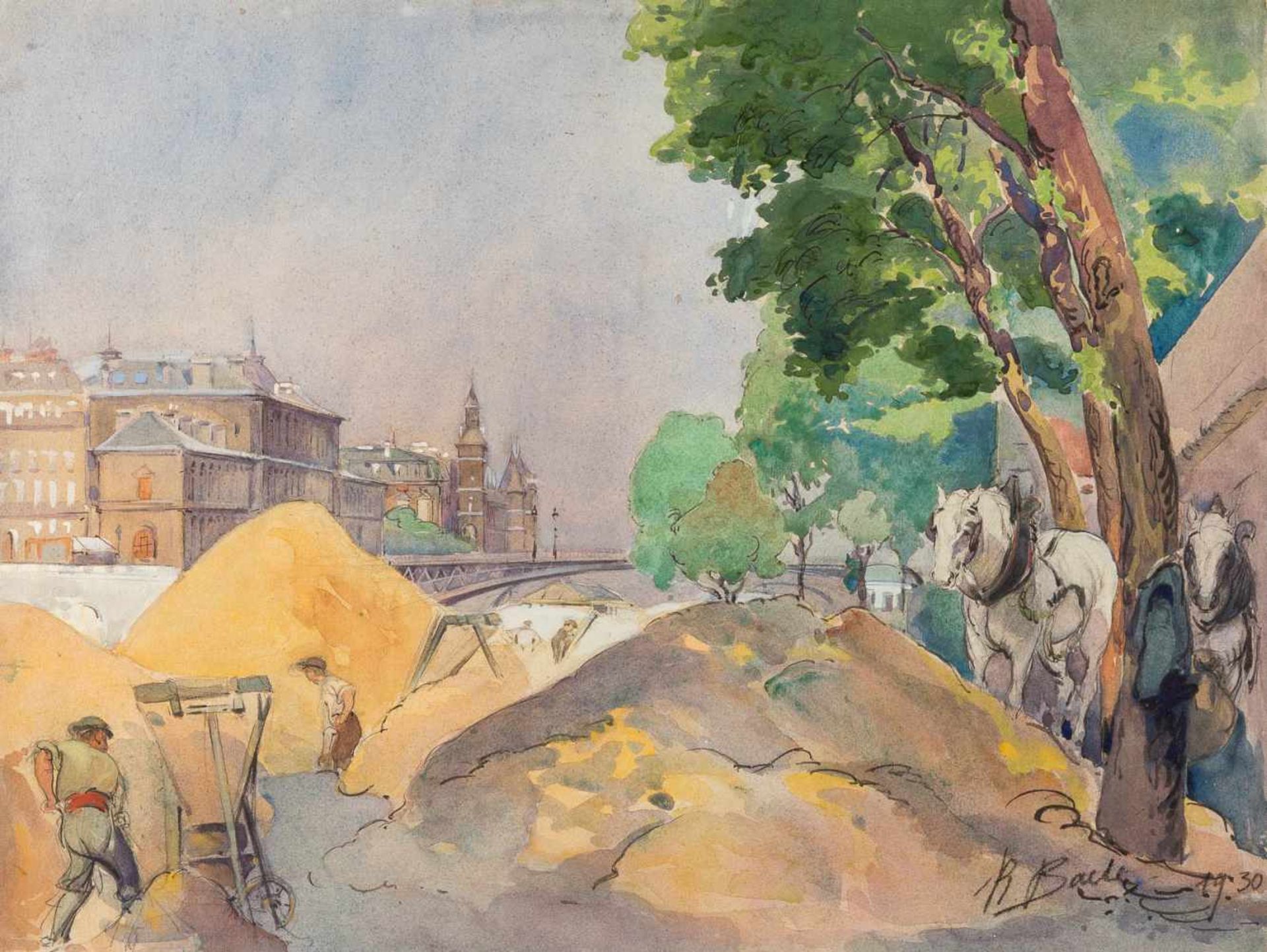 ALEXANDER NIKOLAJEWITSCH BENOIS 1870 St. Petersburg - 1960 Paris (attr.) ARBEITER AN DER SEINE