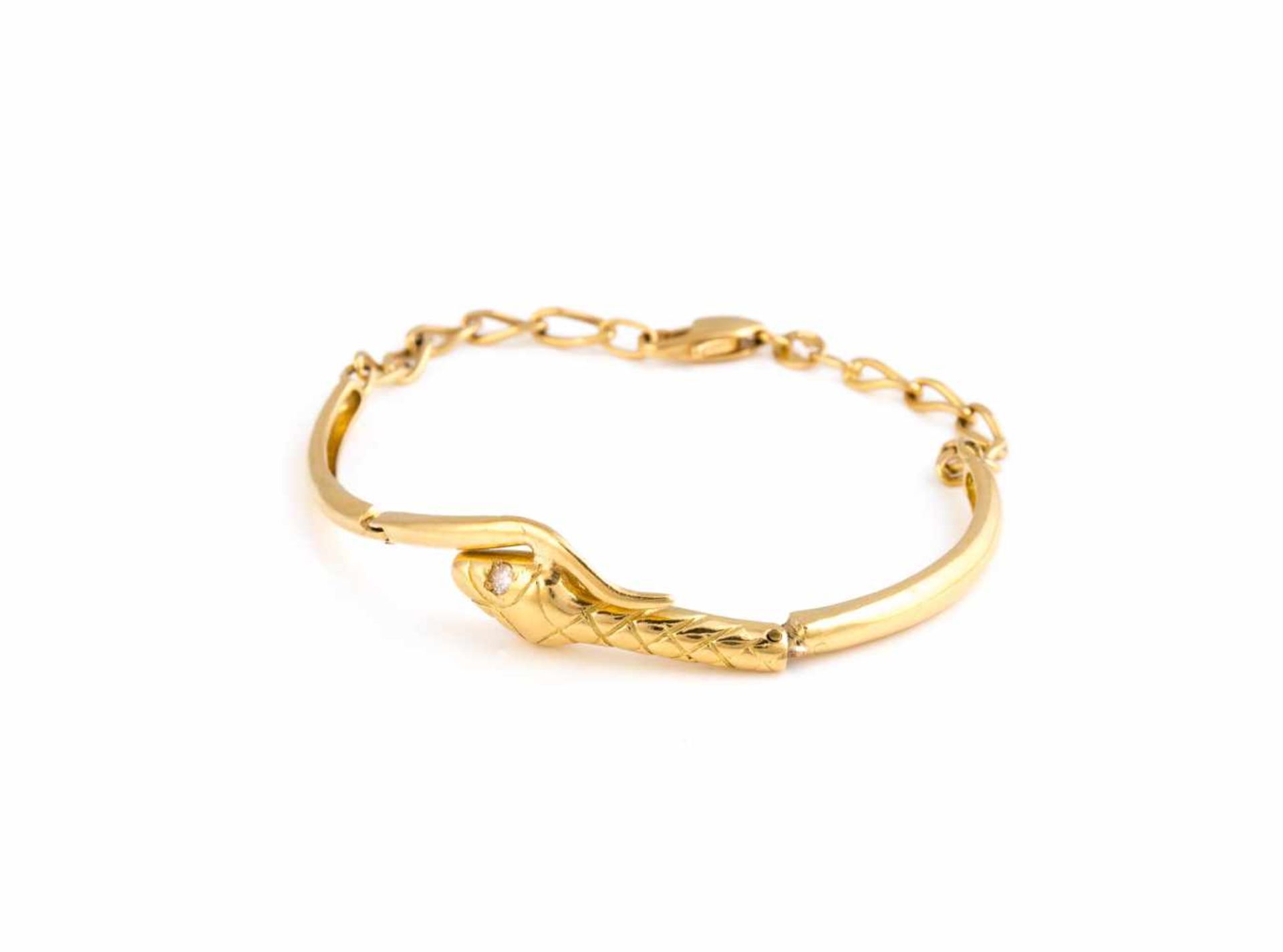 BRILLANT-ARMBAND 'SCHLANGE' Italien, Arezzo, 20. Jh. Gelbgold. 17 cm (Bögen nicht im Rund gemessen),