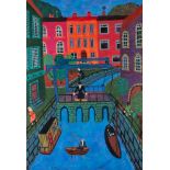 EDUARD ODENTHAL1929 Köln - 2006 ebendaSTADTANSICHT MIT EINER GRACHT Öl auf Leinwand. 100 x 70 cm (R.