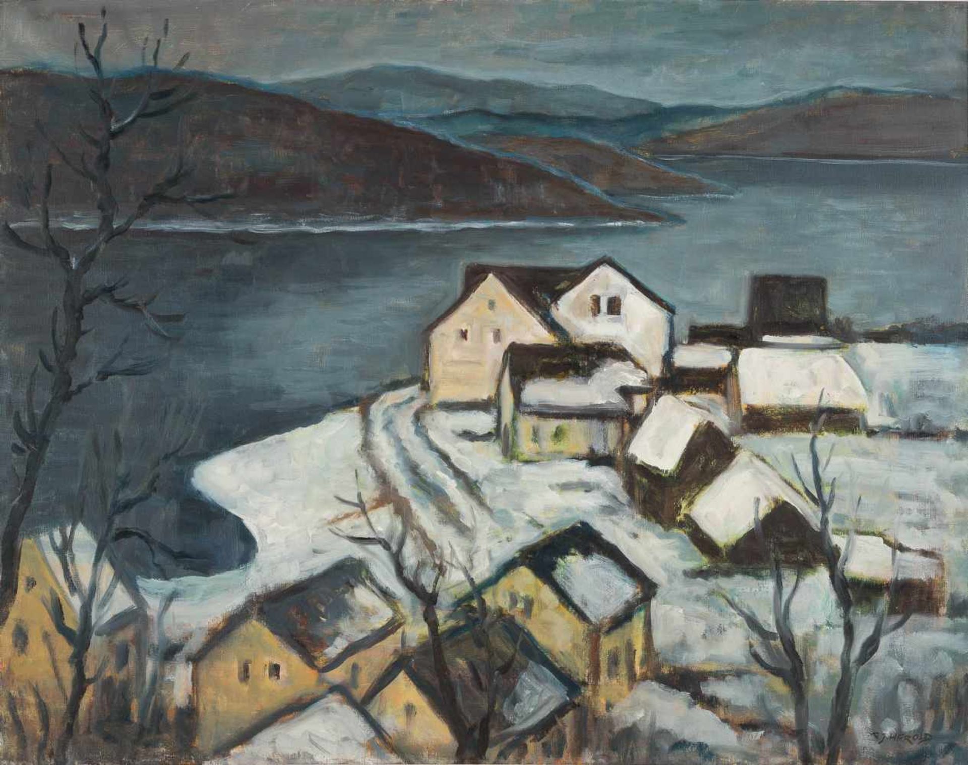 FRANZ-JOSEF HEROLD1904 Kassel - 1986 AachenWINTER AM RURSEE Öl auf Leinwand. 67 x 86 cm (R. 73 x