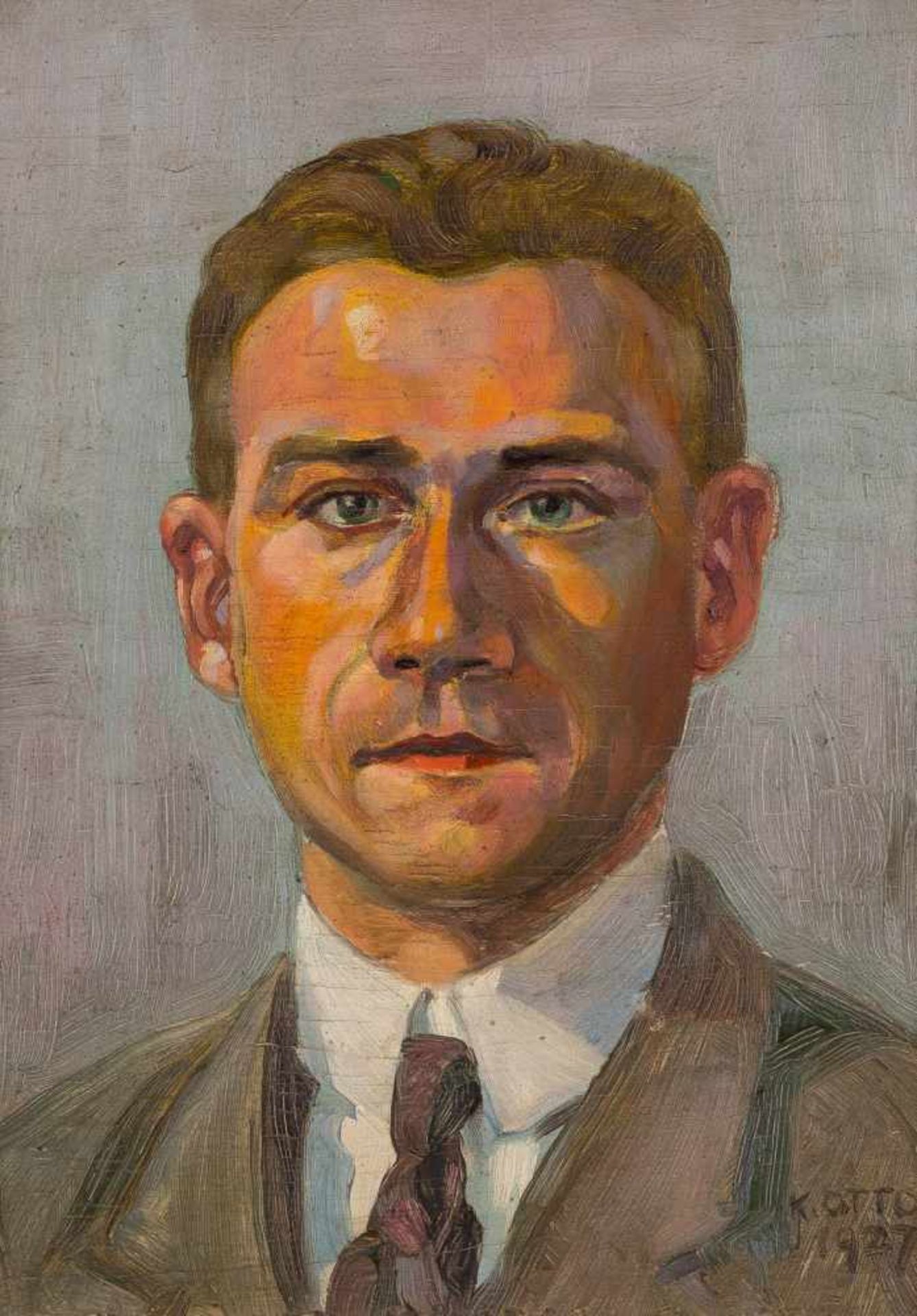 DEUTSCHER PORTRAITMALERTätig in den 1920er JahrenHerrenportrait Öl auf Holzplatte. 33,5 cm x 25