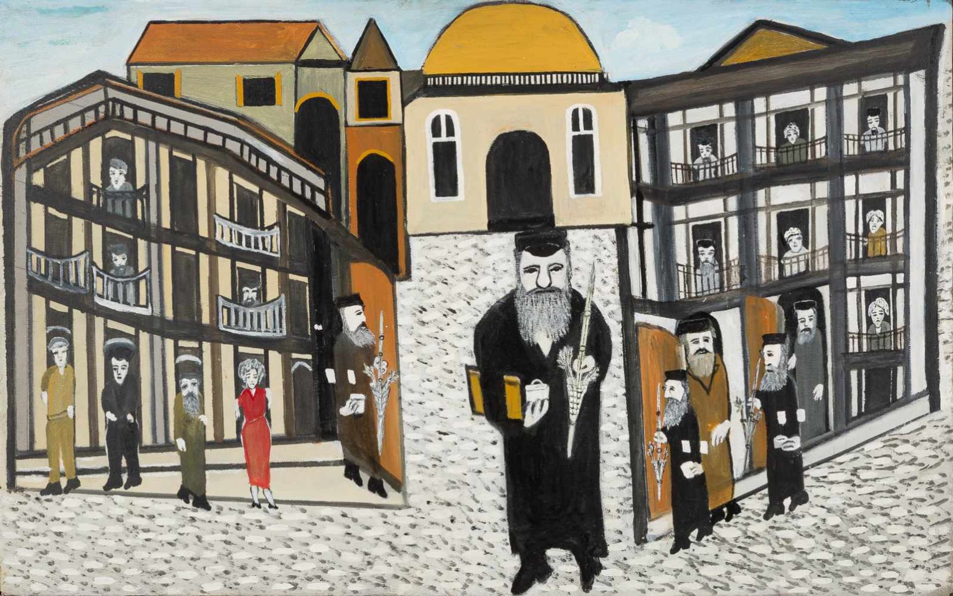 NATAN HEBER1902 Zloczew (Polen) - 1975 Haifa (Israel)'SUKKOT' Öl auf Holzplatte. 47 x 75 cm (R. 50 x