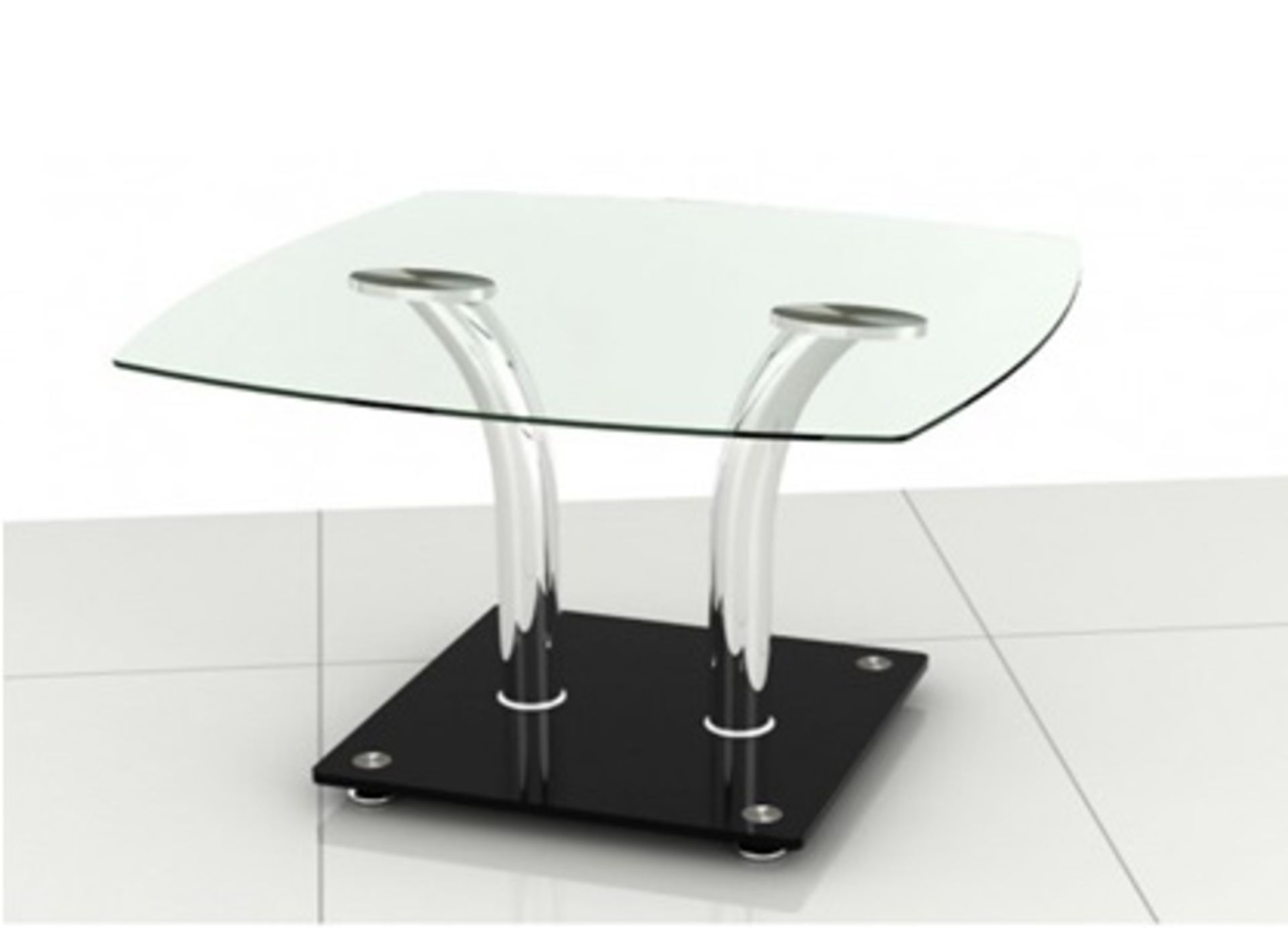 Clear Glass Coffee Side Table with Chrome Legs and Black Glass Base - Ref CTB409 (Brand New &