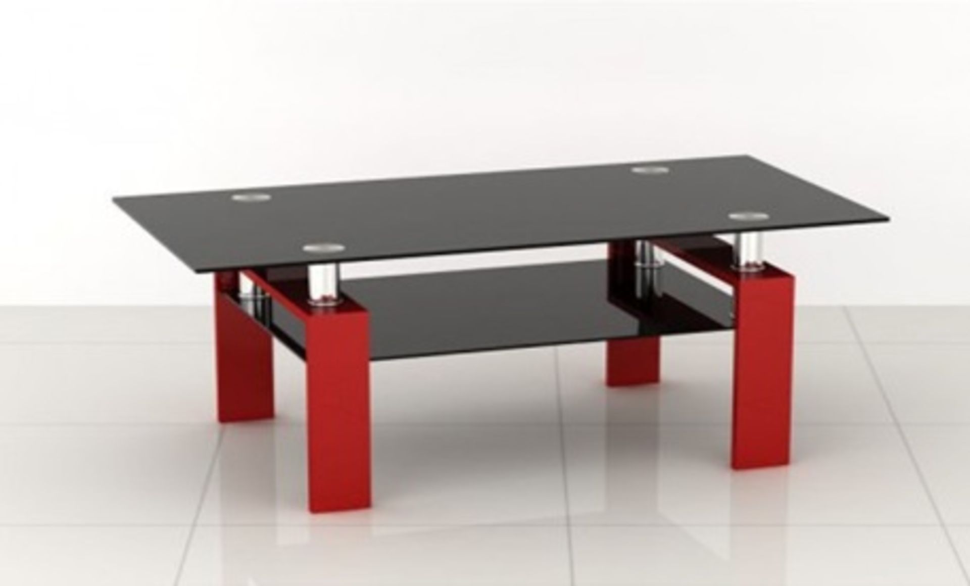 1 x Black Tempered Glass Coffee Table With Black/White/Red Legs - Brand New & Boxed