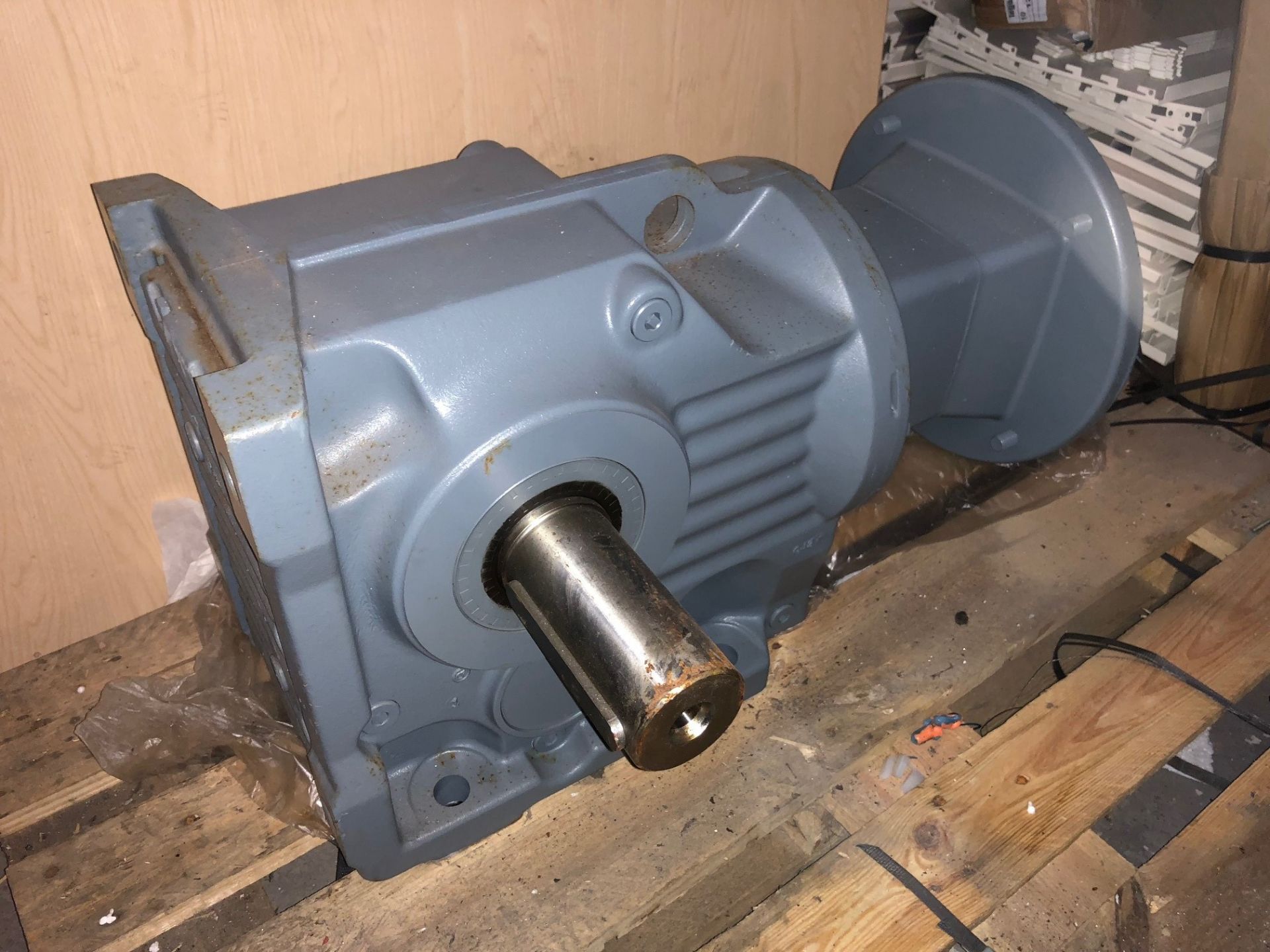 1 x S.E.W K97 Helical-bevel gear unit complete with adapter. Input speed 1400 rpm. Output speed 74