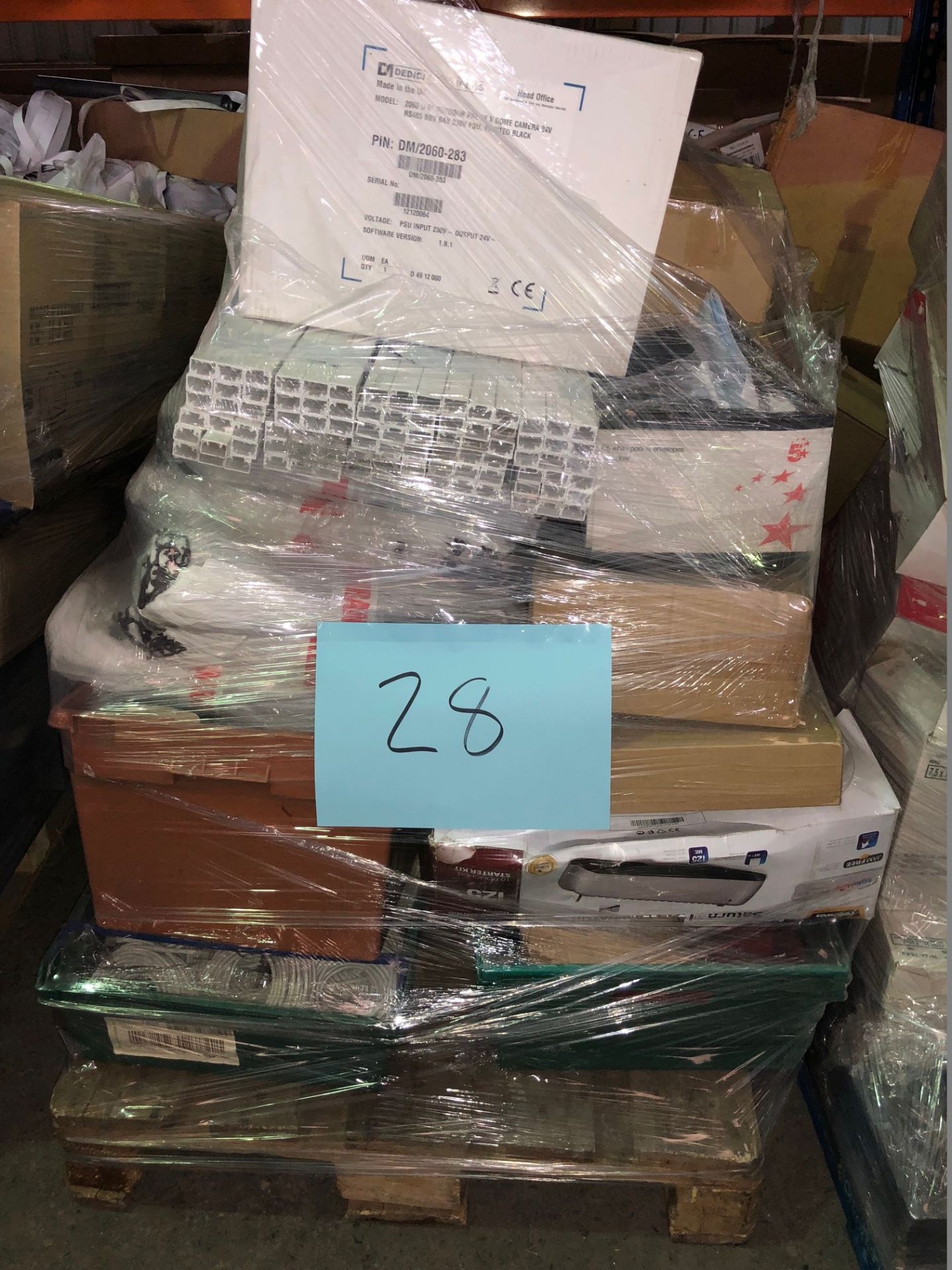1 x Pallet of Mixed Stock/Stationery Including CCTV Equipment, Safescan Products, Laminators,