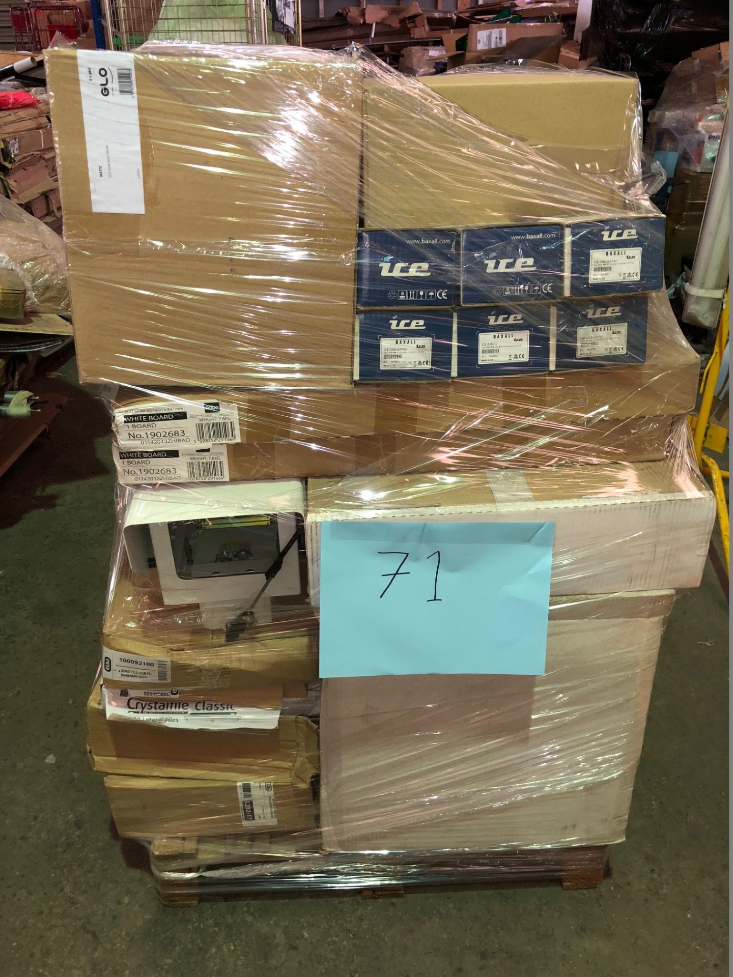 1 x Pallet of Mixed Stock/Stationery Including CCTV Cameras, GLO Folders, Nobo Whiteboards, Elba