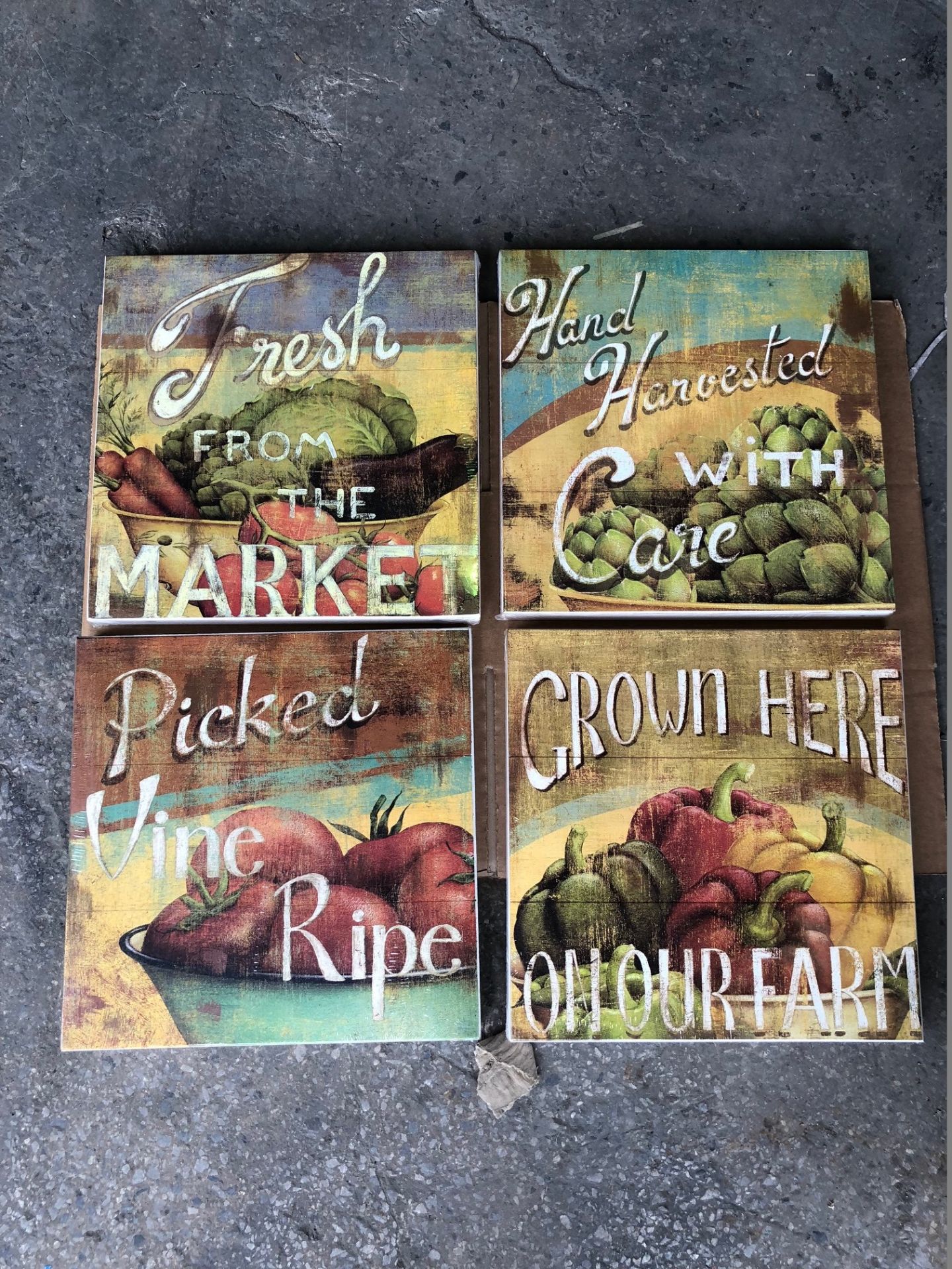 8 x 'Printed Wood/Fruit' Canvas Prints - 2 x Sets of 4 (Brand New & Boxed)