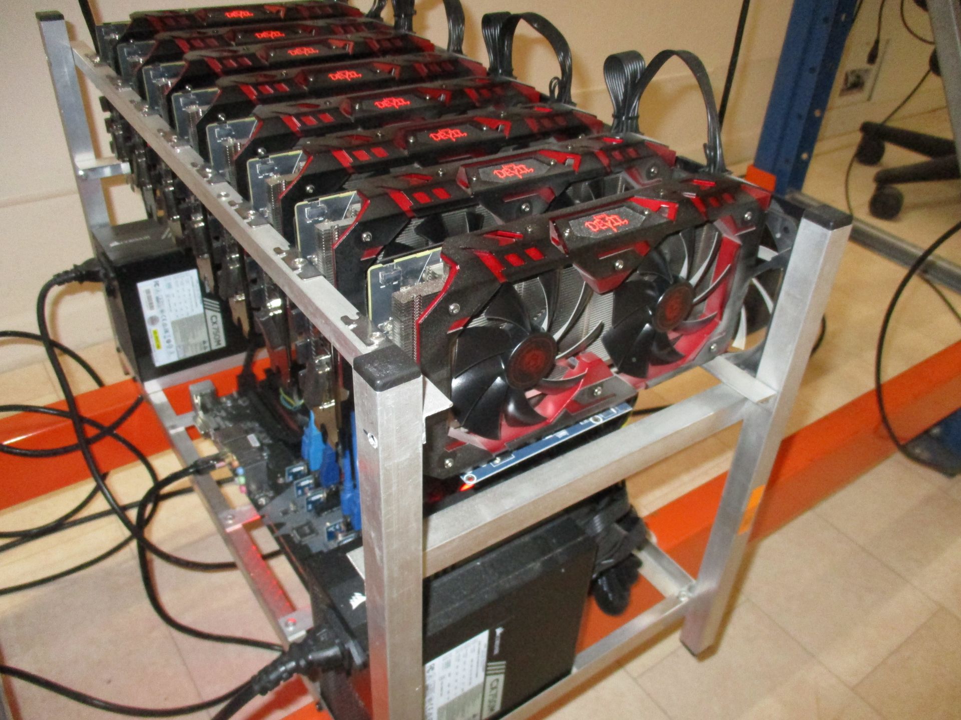 1 x Bit Coin/Crypto Currency Mining Rig With 8 x AMD RX 580 Red Devil 8 GB Graphics Cards