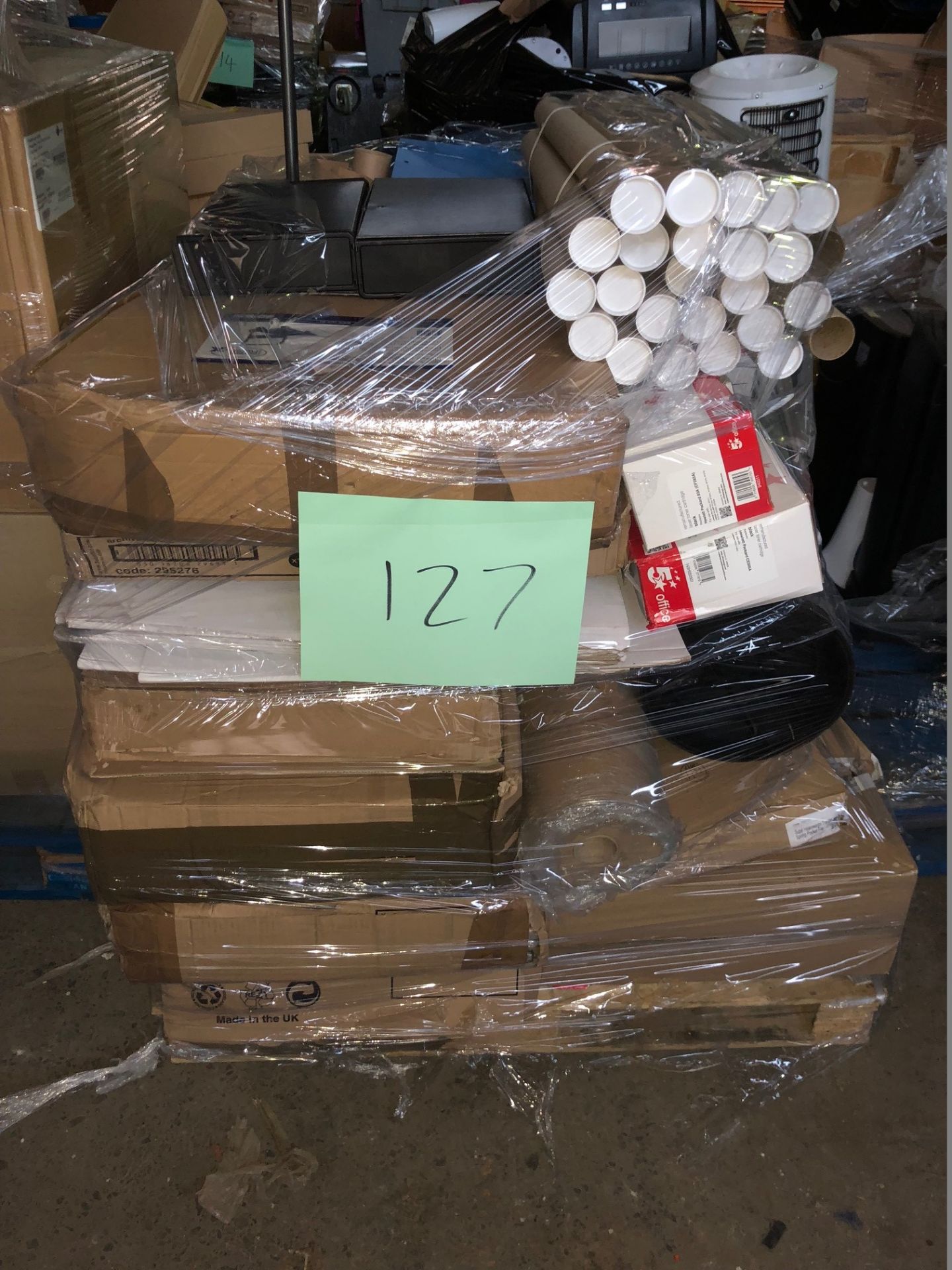 1 x Pallet of Mixed Stock/Stationery Including Platform Trolley, Toners, Box Files, Parcel Paper,