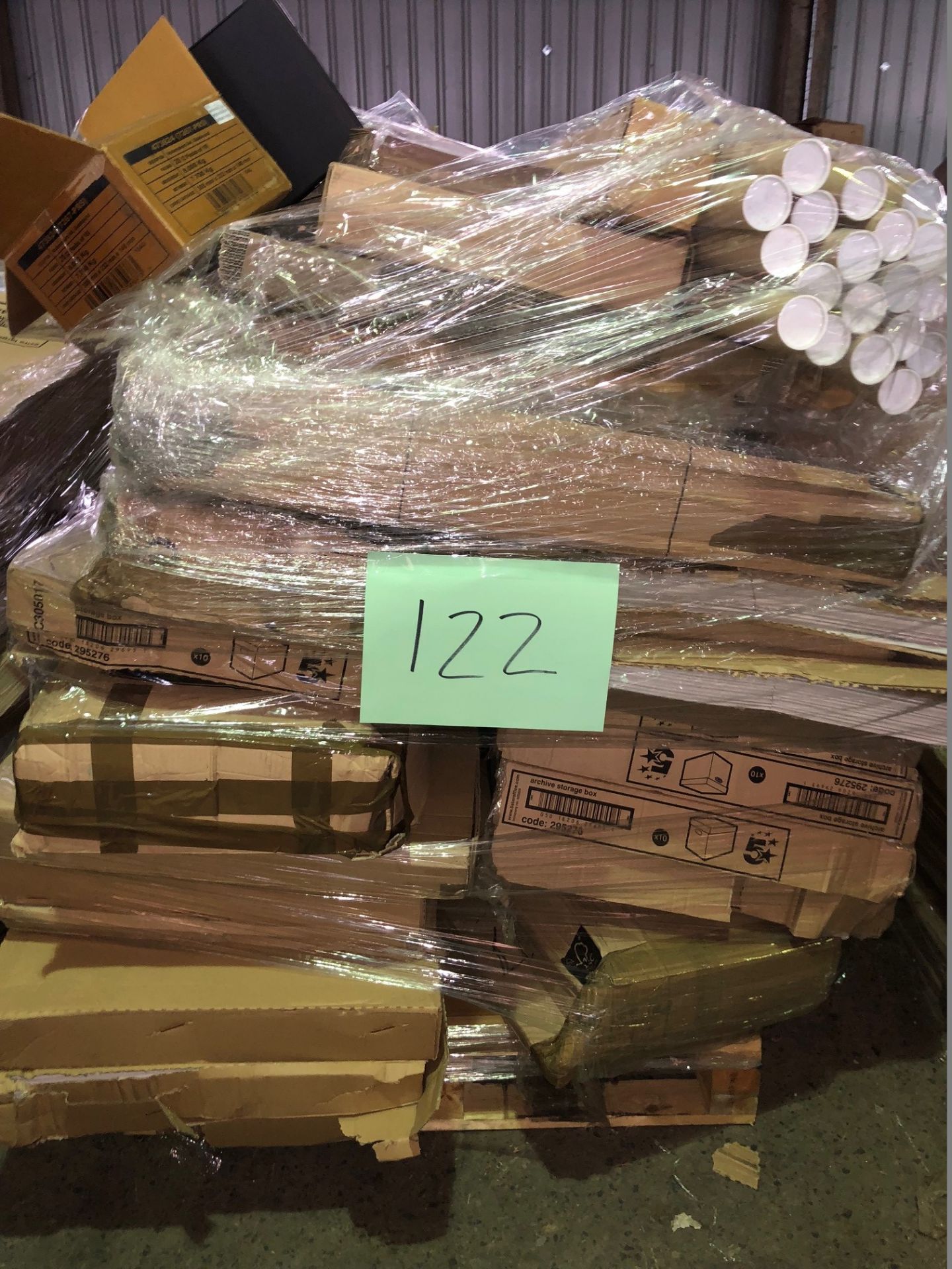 1 x Pallet of Mixed Stock/Stationery Including Archive Boxes, Step Stool, Bankers Boxes, Postal