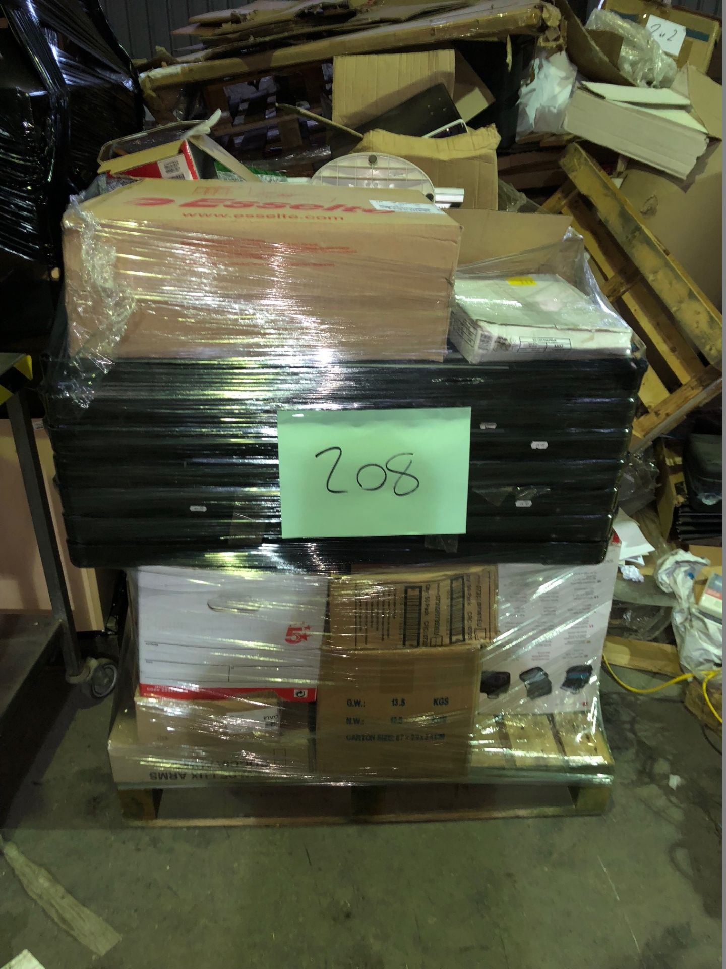 1 x Pallet of Mixed Stock/Stationery Including Solo Laptop Bag, Plastic Shelving Units, GLO Folders,