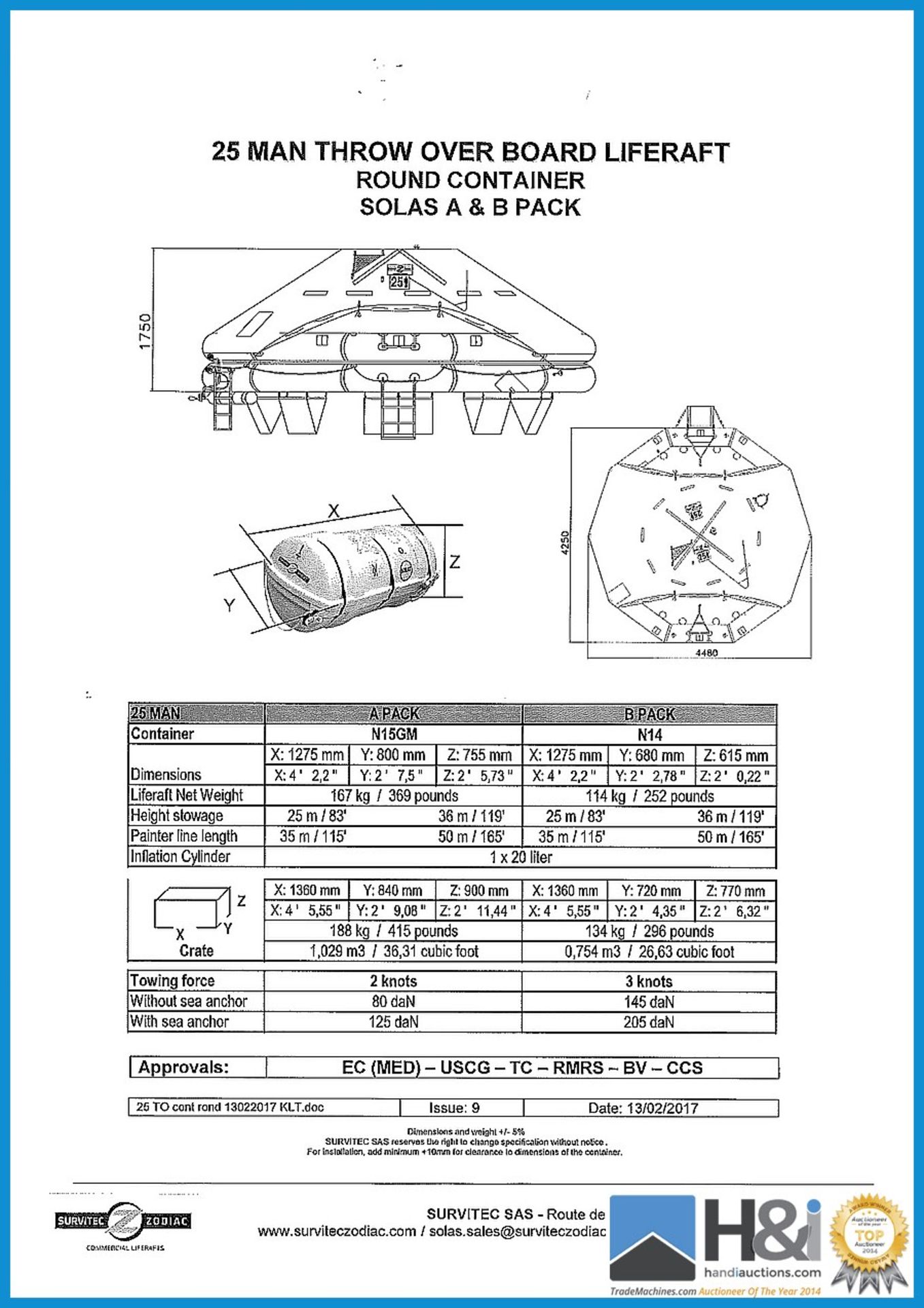 1 off RFD 25-man throw-overboard liferaft in round container, SOLAS. Unused. ADVISED SERVICE - Image 2 of 2