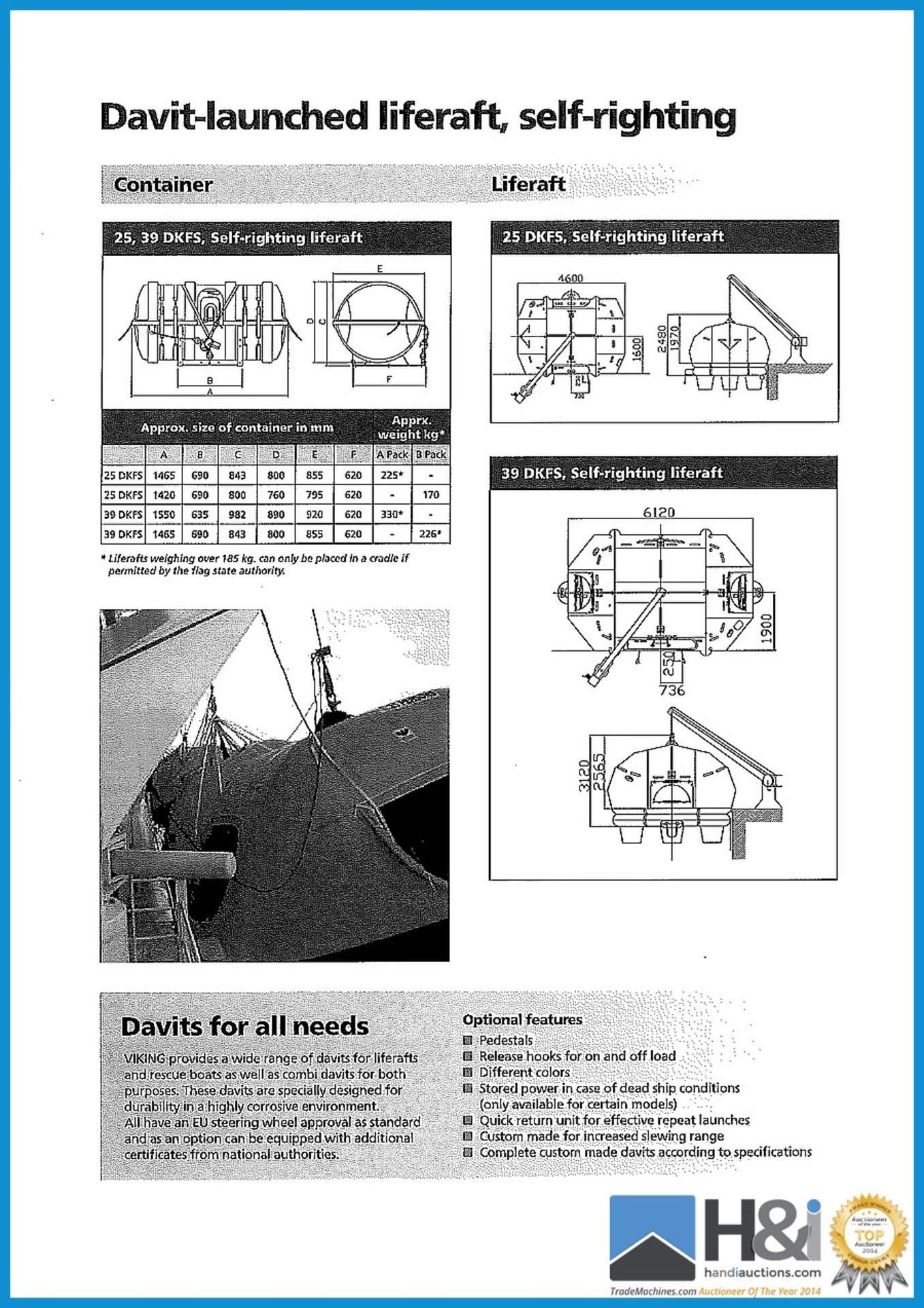 1 off Viking 25-man davit-launched liferaft. Davit-launched liferafts are connected to the davit, - Bild 2 aus 2