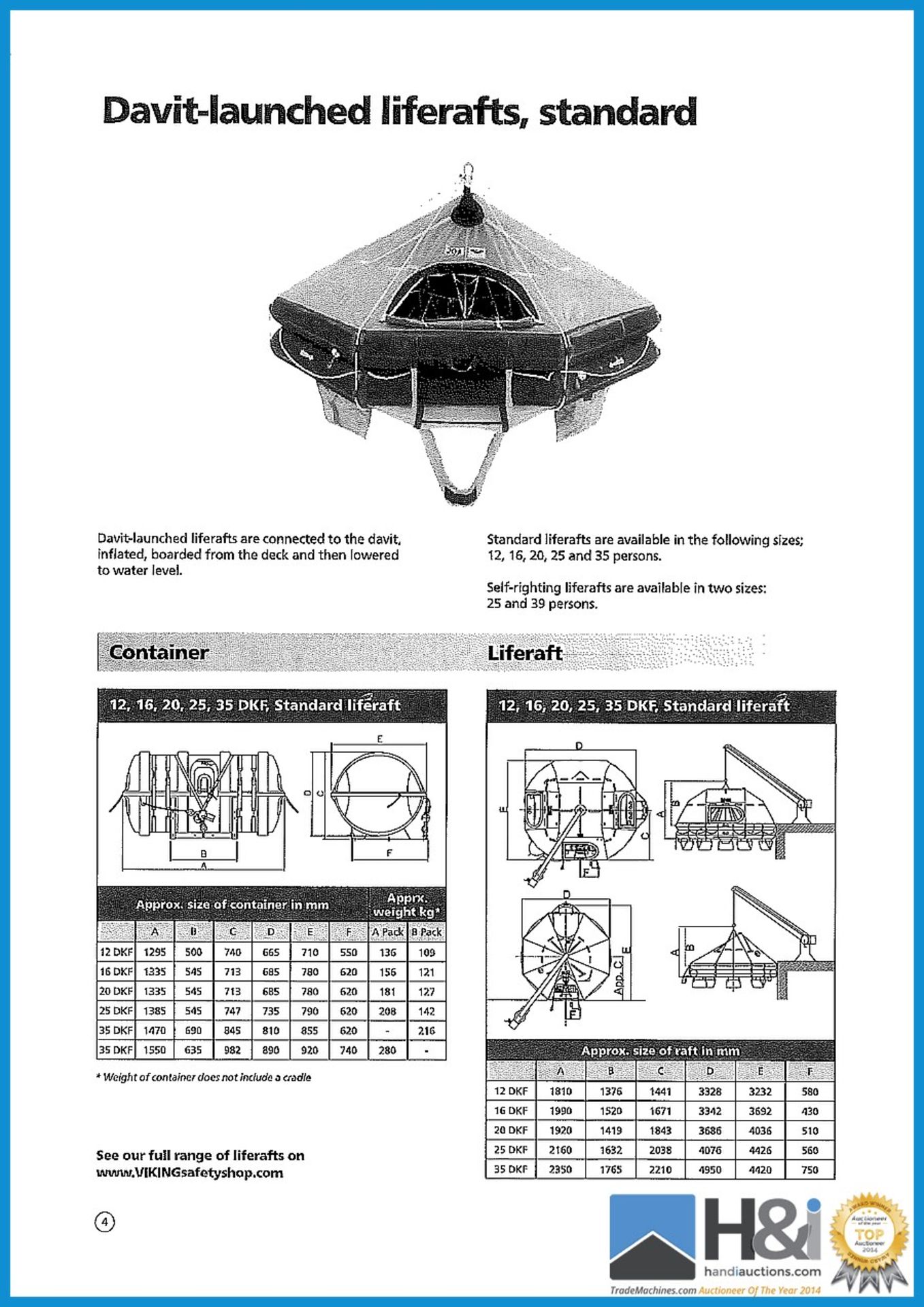 1 off Viking 25-man davit-launched liferaft. Davit-launched liferafts are connected to the davit,