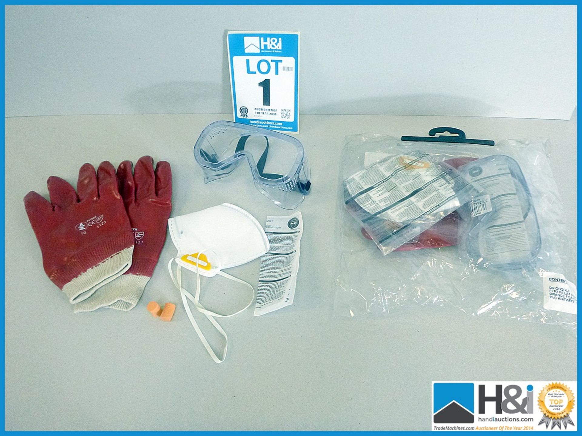 Safety set of ppe equipment including gloves goggles ear plugs X 16 lot value of £250 + vat.