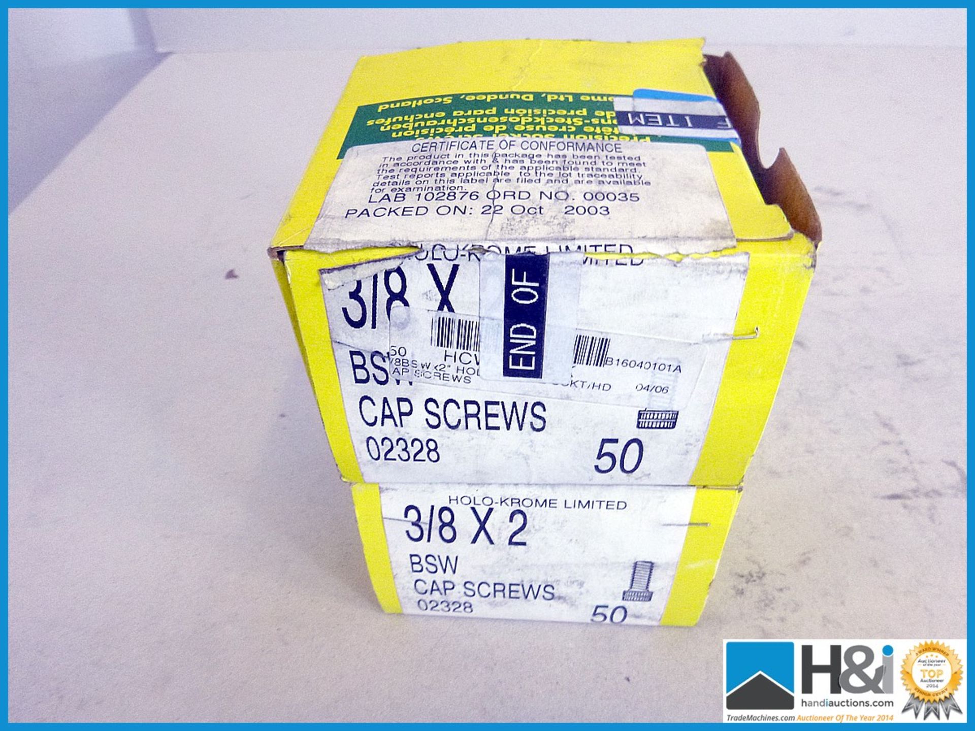 3/8BSWx2" HOLO-KROME SCKT/HD CAP SCREWS. X2 boxes. Appraisal: New, unused in original packaging. - Image 2 of 2