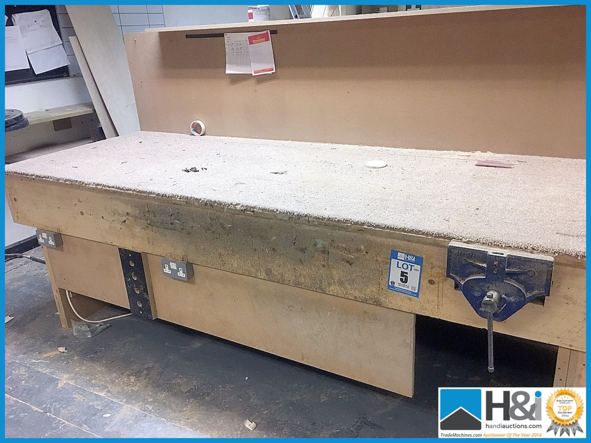 Good sturdy 8ft joiners workbench with power sockets and quick release vice Appraisal: Used, good. - Image 2 of 3