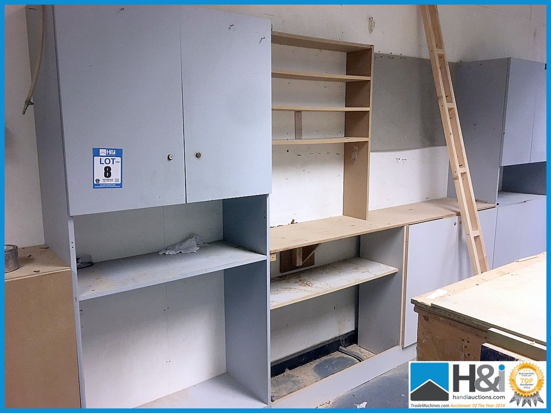 Various storage cupboards to walls. Buyer to remove. Take as much or as little as you wish