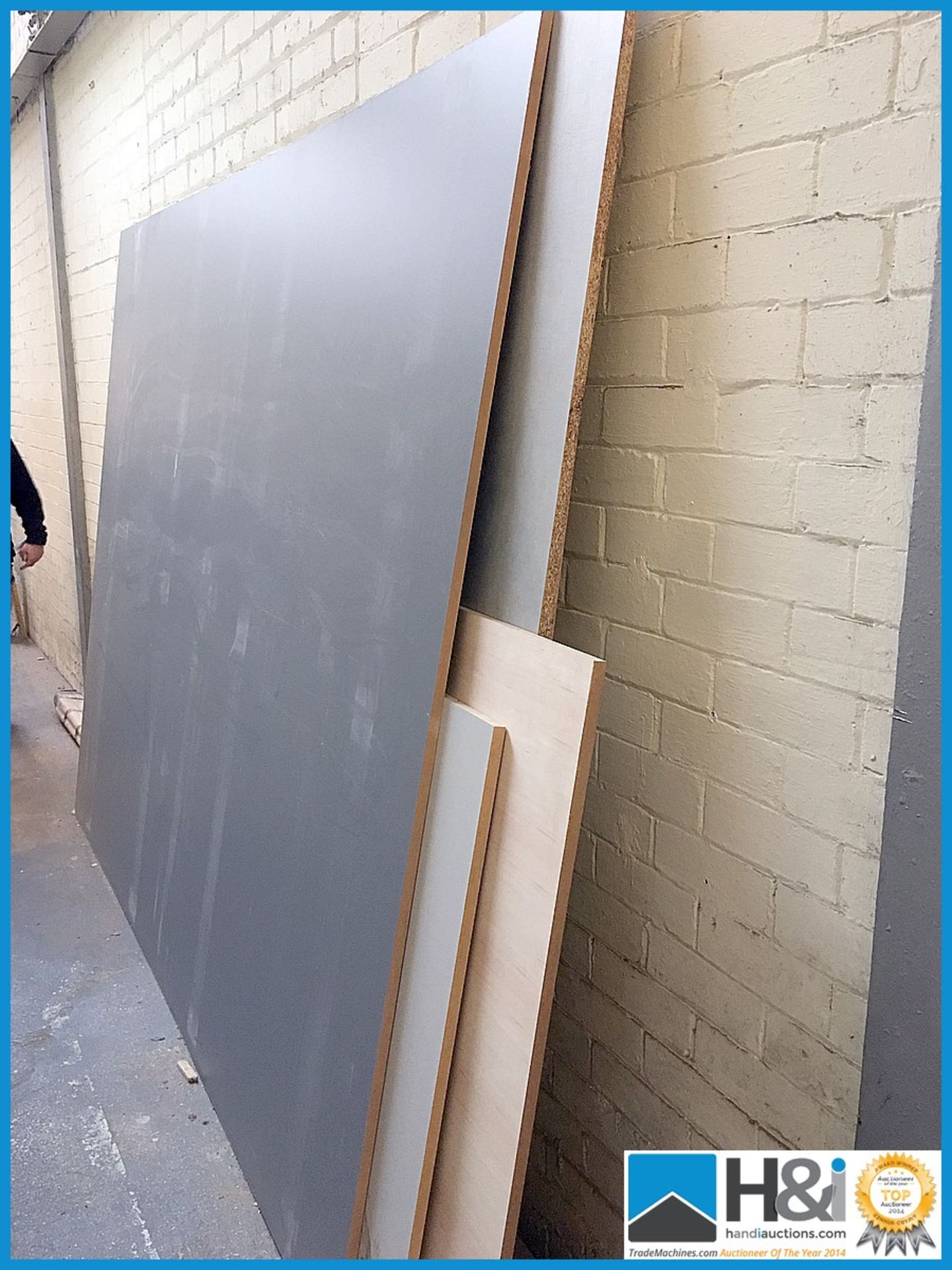 Excellent lot of large sheet materials to passage way including MDF, Corian, faced chipboard. Large, - Image 11 of 11