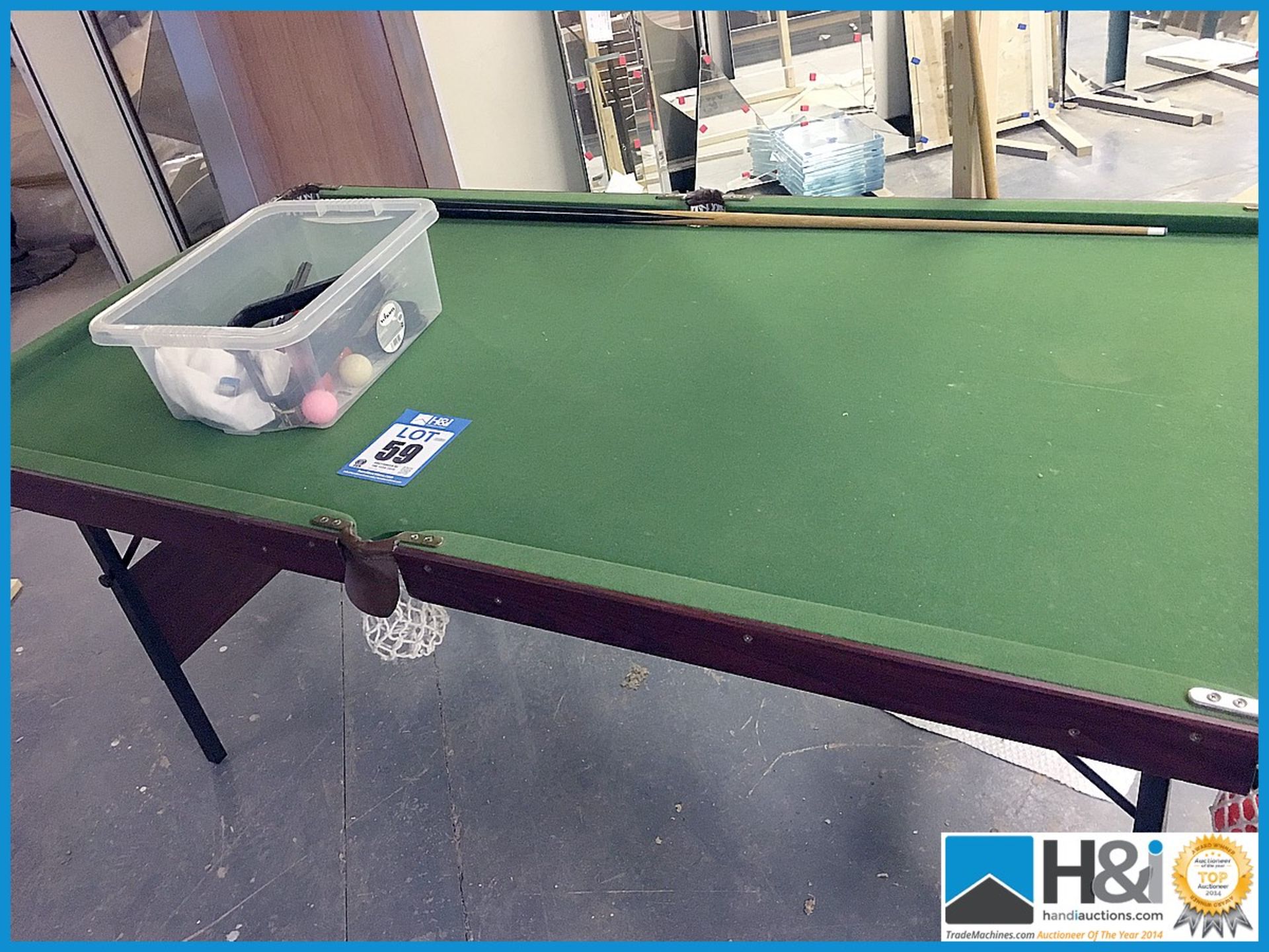 Small snooker table and accessories Appraisal: Used, good. Viewing essential Serial No: NA Location,