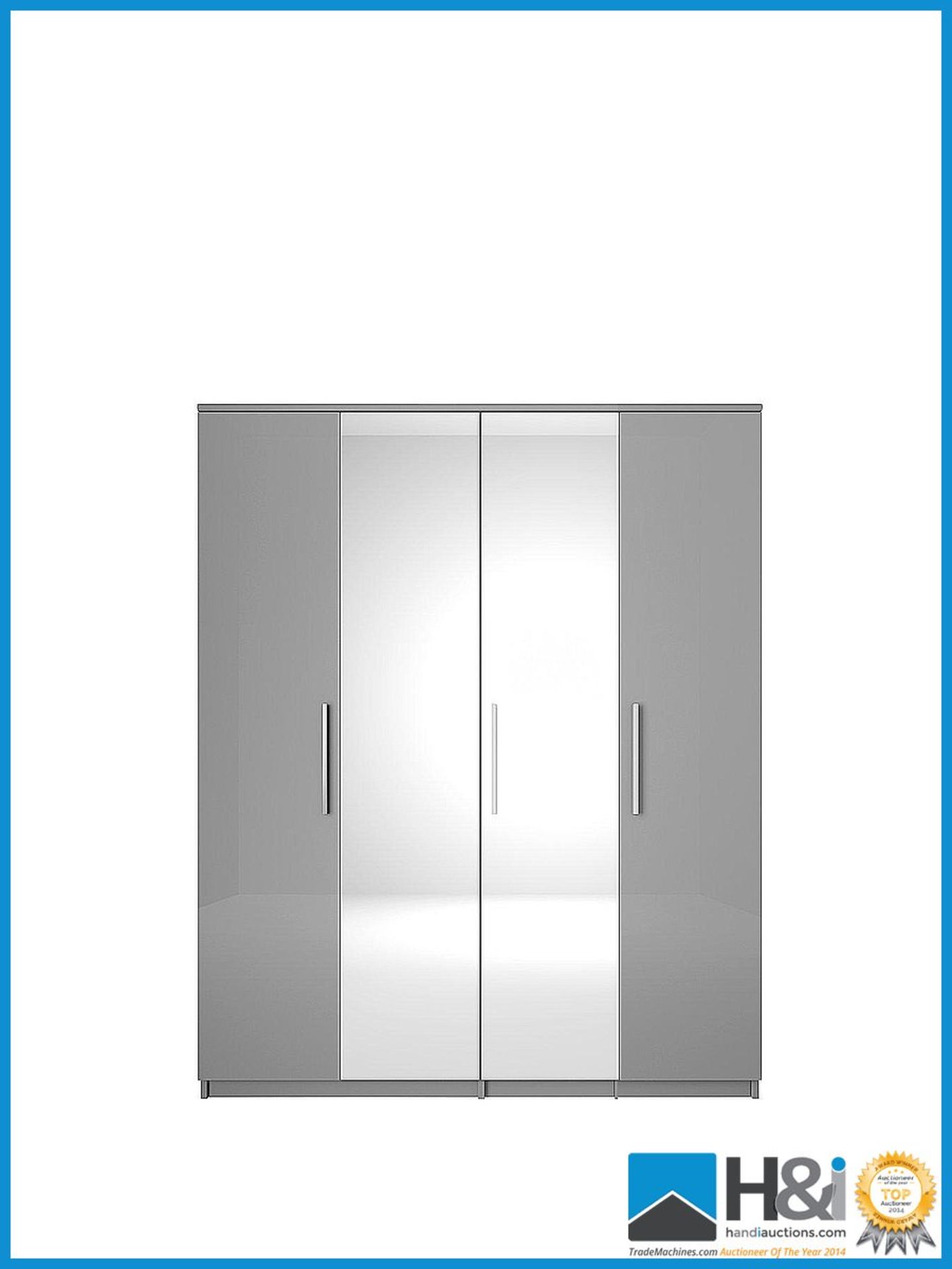 NEW IN BOX PRAGUE 4DOOR WARDROBE [GREY GLOSS] 199 x 161 x 73cm RRP £571 Appraisal: New, unused in