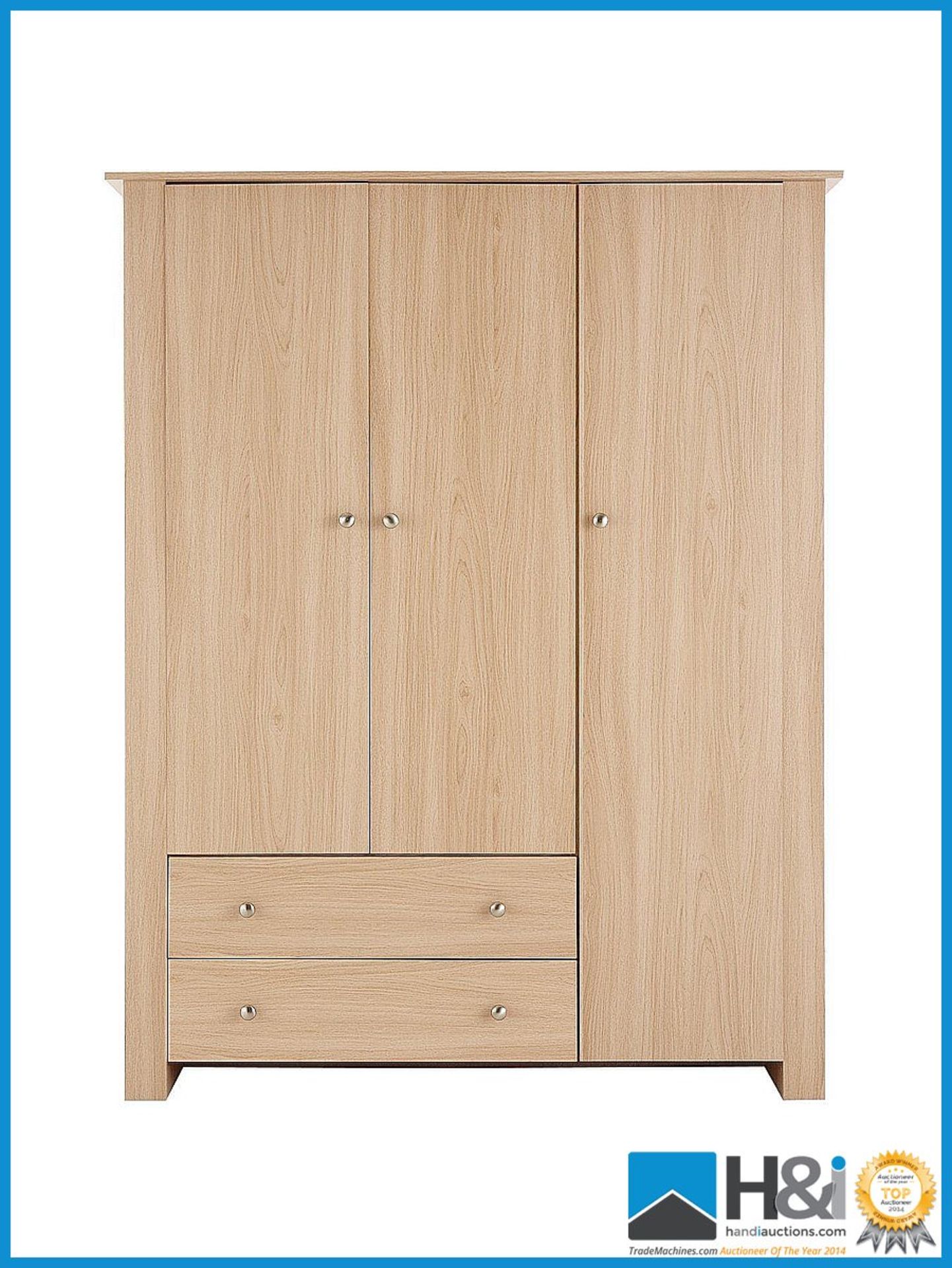 NEW IN BOX MILANO 3DOOR 2DRAWER WARDROBE [OAK] 180 x 141 x 55cm RRP £324 Appraisal: New, unused in