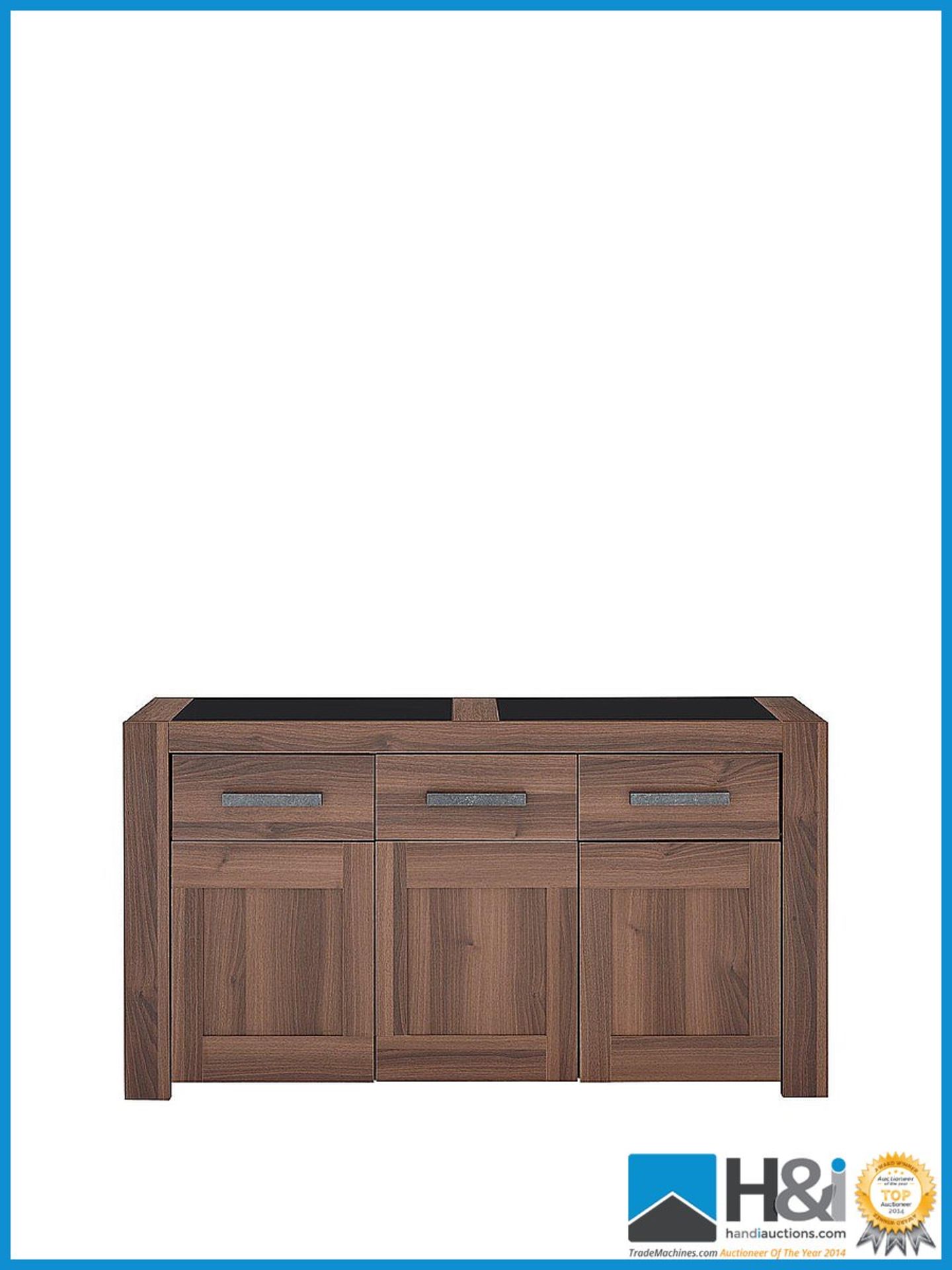 NEW IN BOX AVERY 3DOOR 3DRAWER SIDEBOARD [WALNUT/BLACK] 75 x 138 x 43cm RRP £285 Appraisal: New,