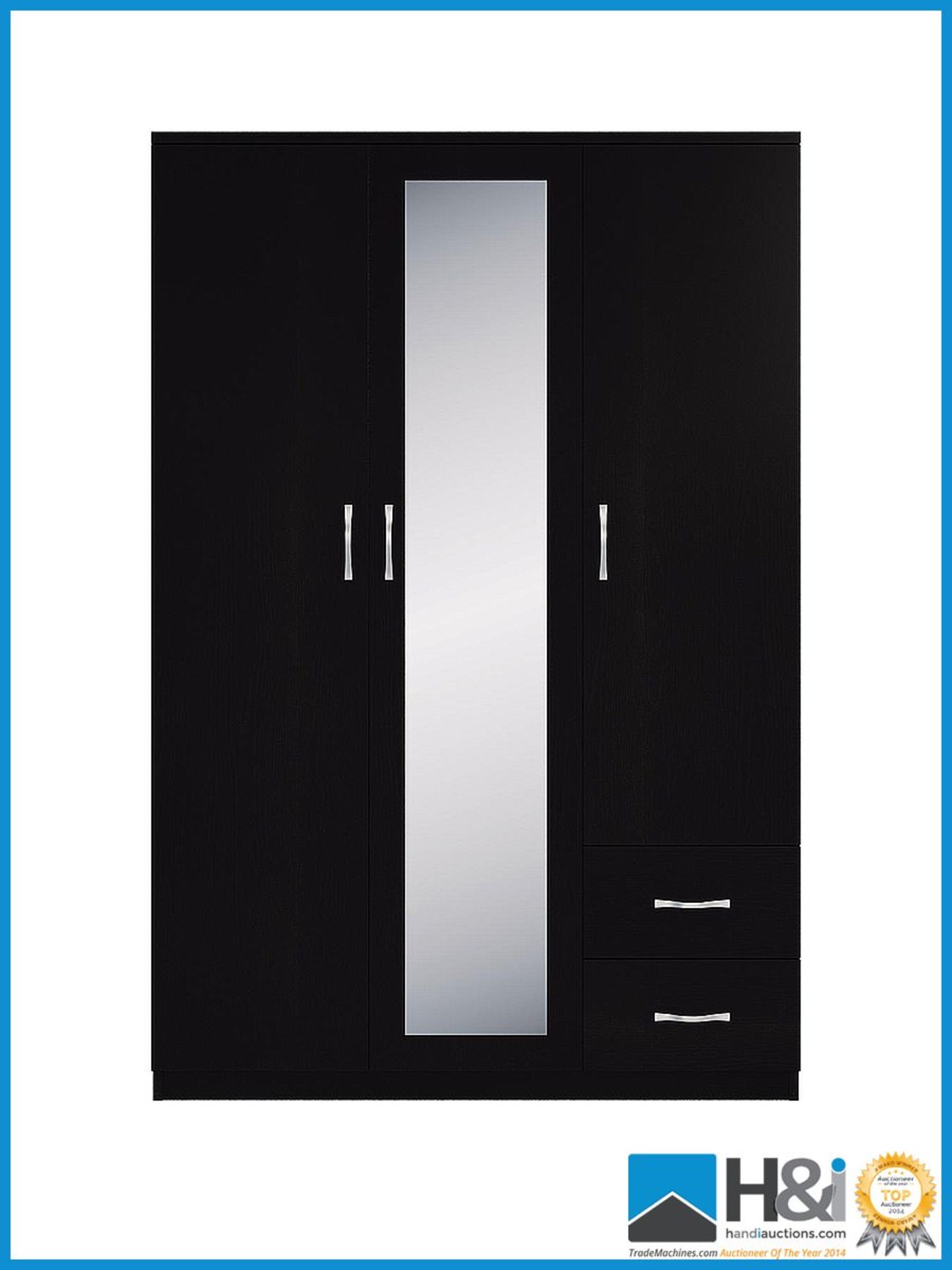 NEW IN BOX PORTLAND 3DOOR 2DRAWER WARDROBE [BLACK] 181 x 120 x 52cm RRP £324 Appraisal: New,