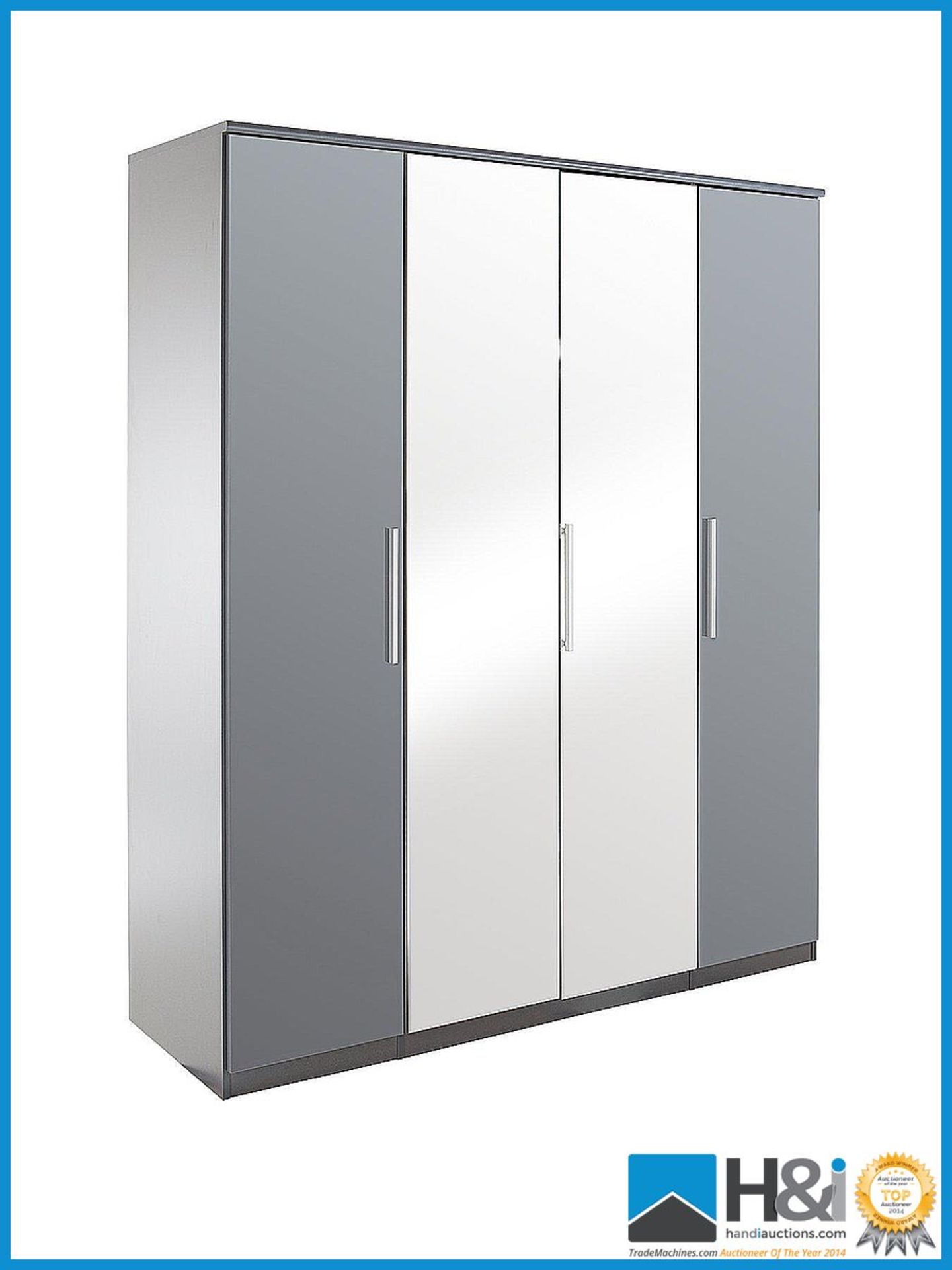 DAMAGED BOX ITEM A1 PRAGUE 4DOOR WARDROBE [GREY GLOSS] 199 x 161 x 53cm RRP £571 Appraisal: New,