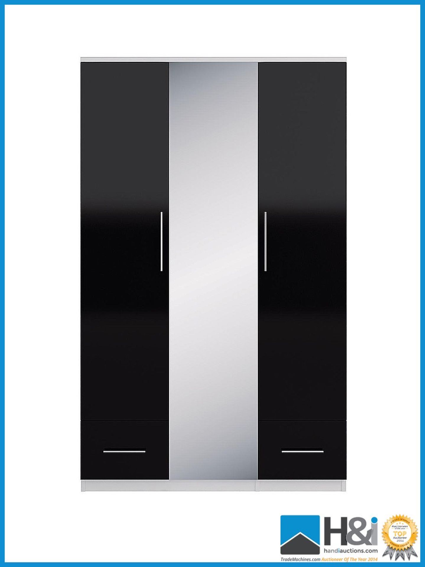 NEW IN BOX COLOGNE 3DOOR 2DRAWER WARDROBE [WHITE/BLACK GLOSS] 199 x 121 x 52cm RRP £389 Appraisal: