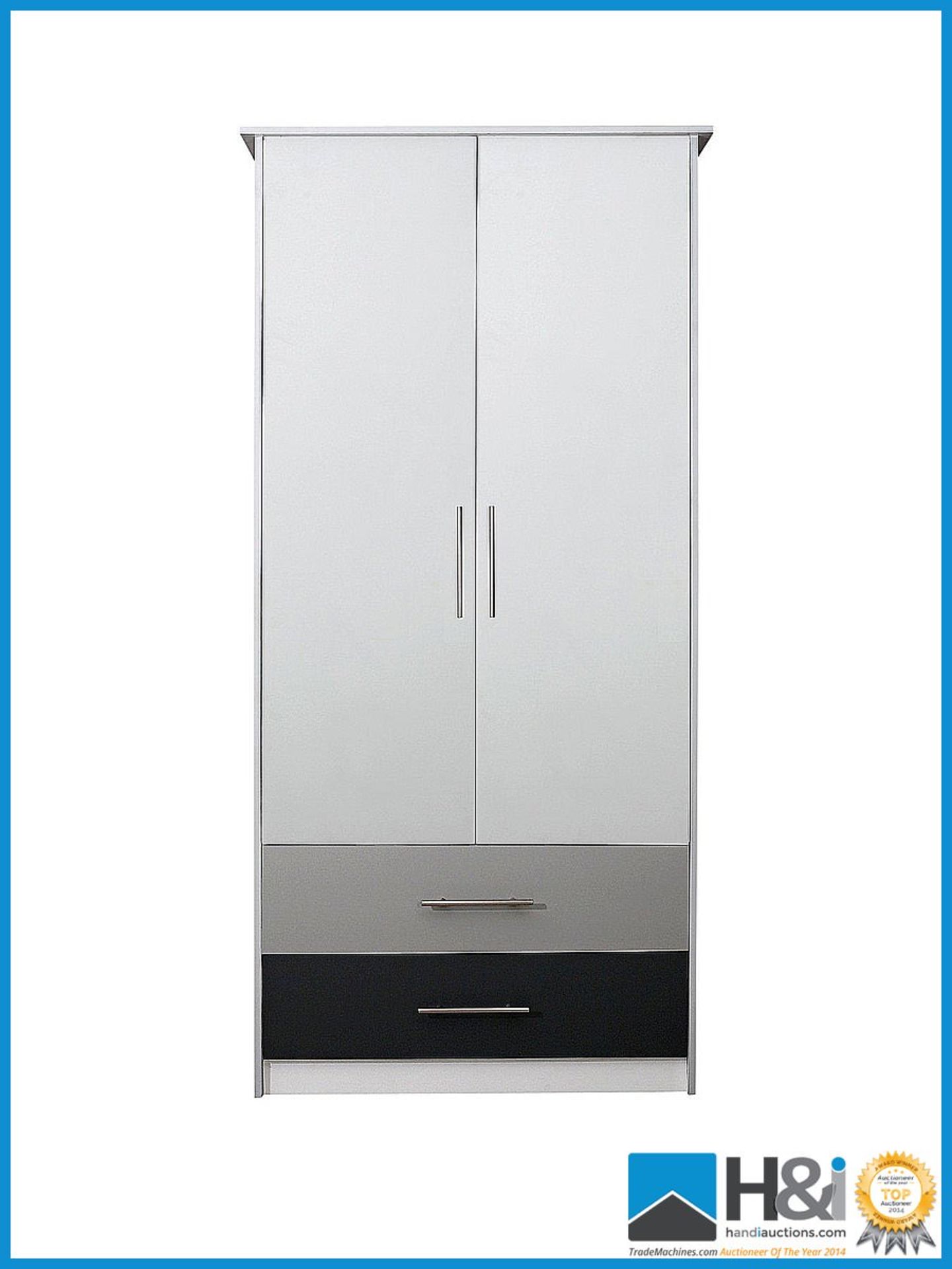 NEW IN BOX TORONTO 2DOOR 2DRAWER WARDROBE [WHITE/GREY] 180 x 87 x 53cm RRP £376 Appraisal: New,