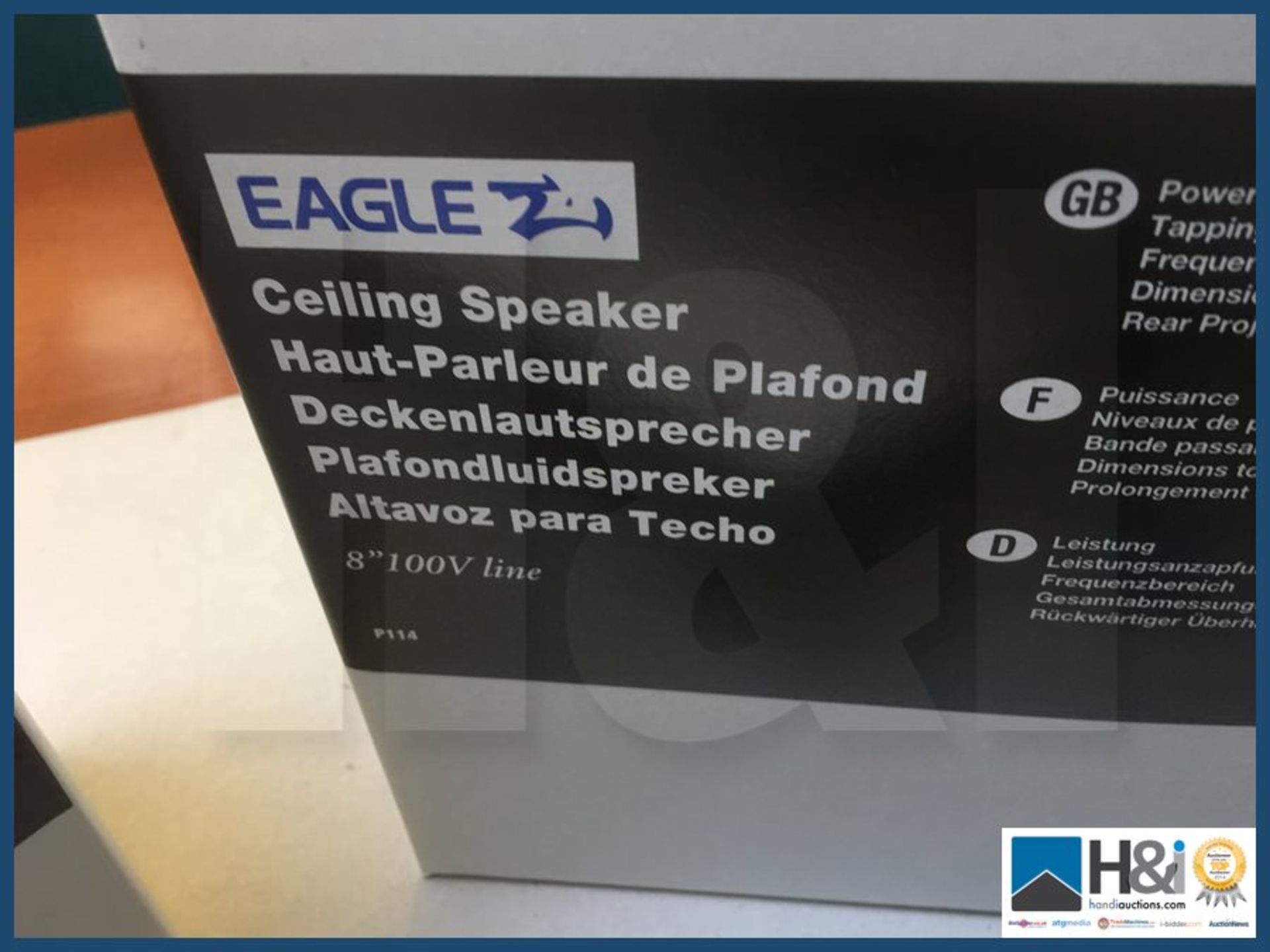 2 x Brand new Eagle 8" ceiling speakers 100v V-line 4mws new in box RRP 37.99 each. NO VAT on item e - Image 3 of 4