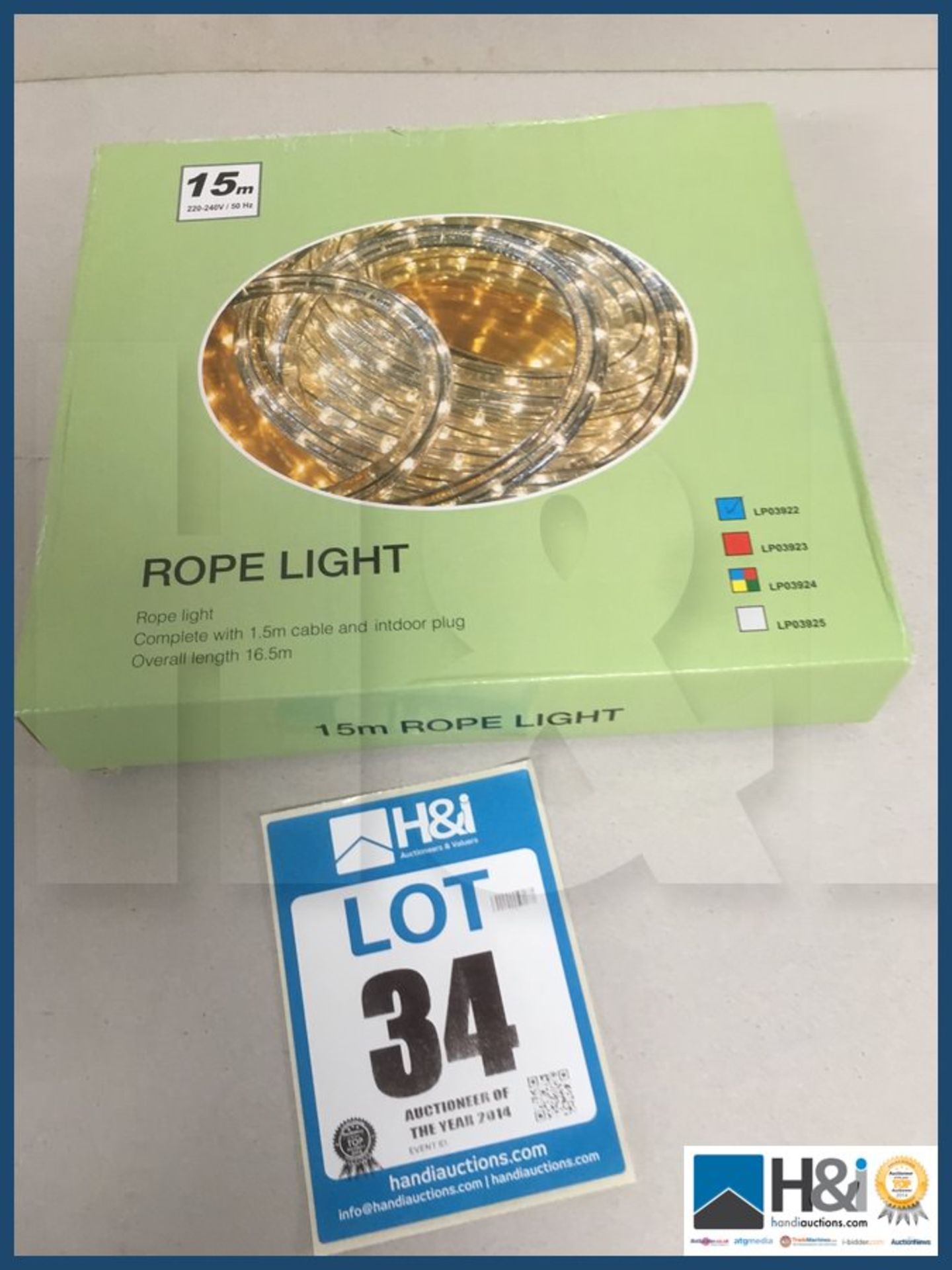 Brand new 15 meter LED rope light with various light display functions new in box. NO VAT on item ex