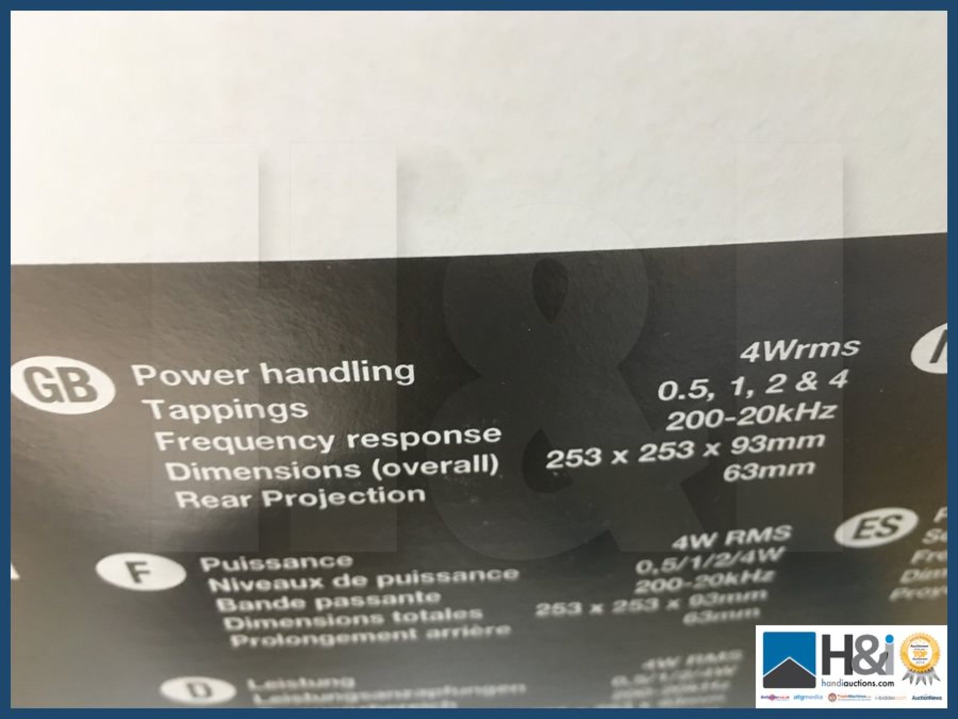 2 x Brand new Eagle 8" ceiling speakers 100v V-line 4mws new in box RRP 37.99 each. NO VAT on item e - Image 4 of 4