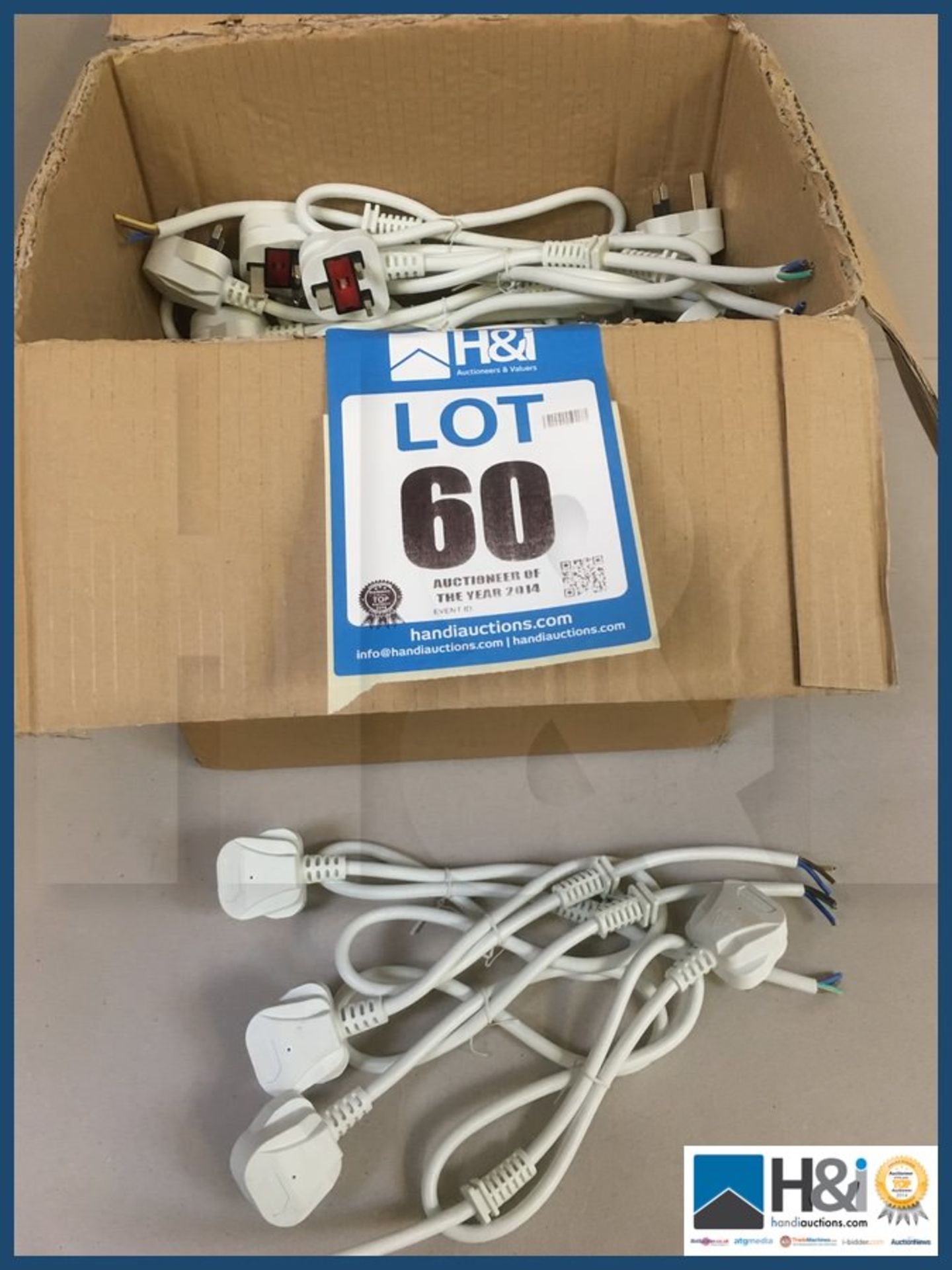 Huge Qty 3 core 70cm white leads with 13a plug open end 1.5mm. NO VAT on item except on buyers premi