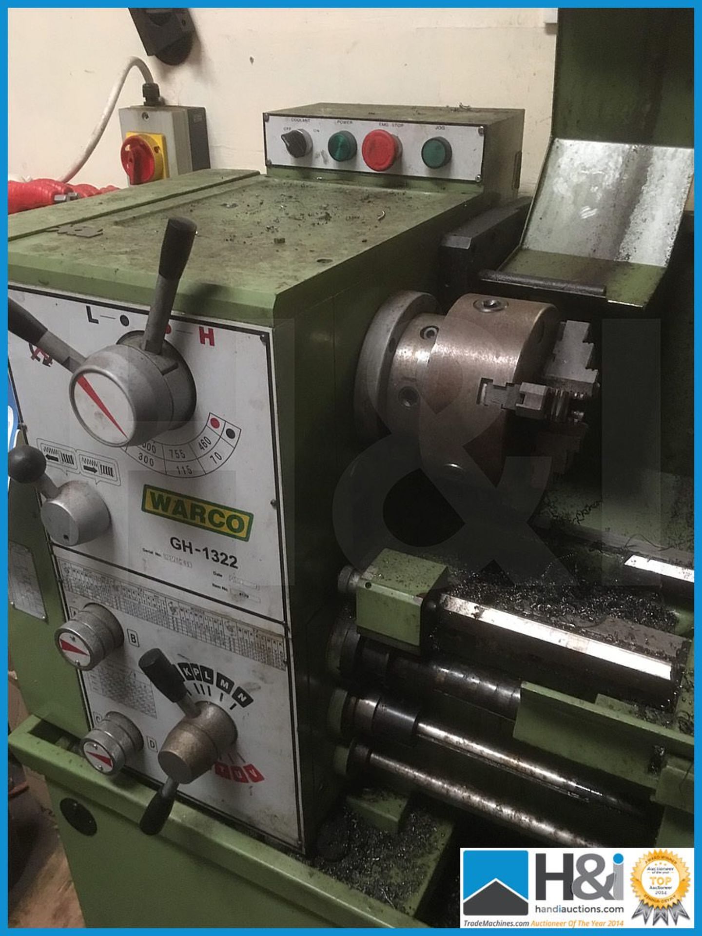 Wargo GH 1322 3 phase tool room lathe with work steady and face plate, reversable 6" chuck. 600mm - Image 6 of 9