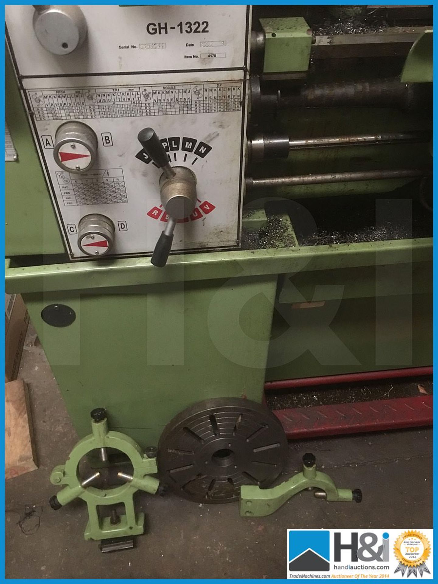 Wargo GH 1322 3 phase tool room lathe with work steady and face plate, reversable 6" chuck. 600mm - Image 9 of 9